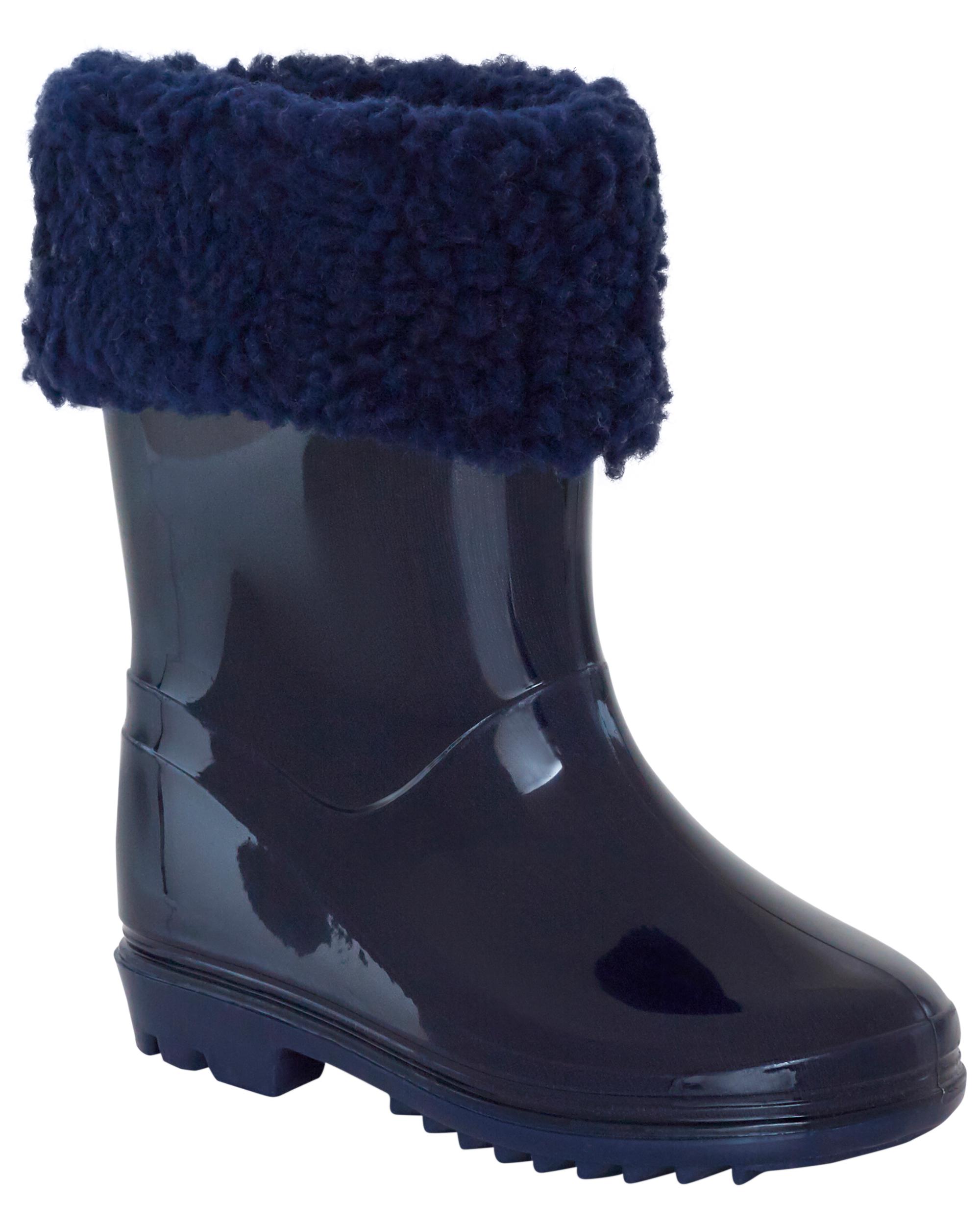 Navy Faux Fur-Lined Rain Boots 