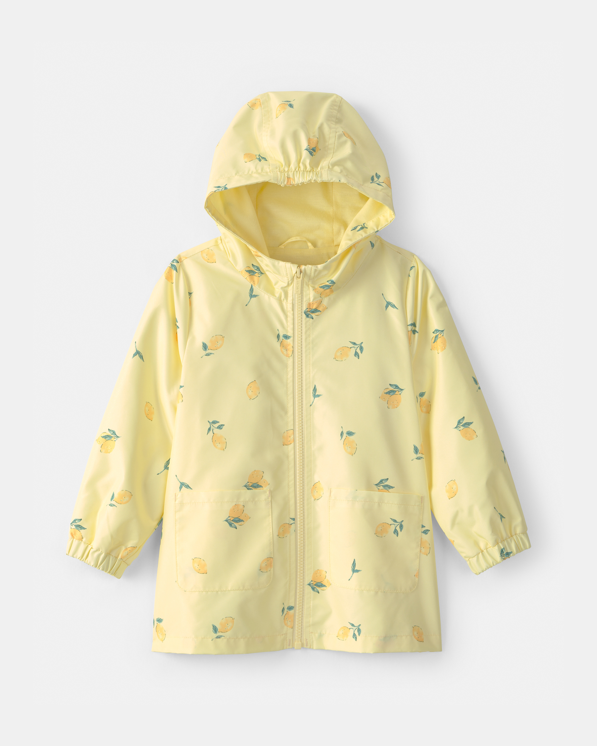 Toddler Girl Lemon Print  Rain Jacket- Yellow