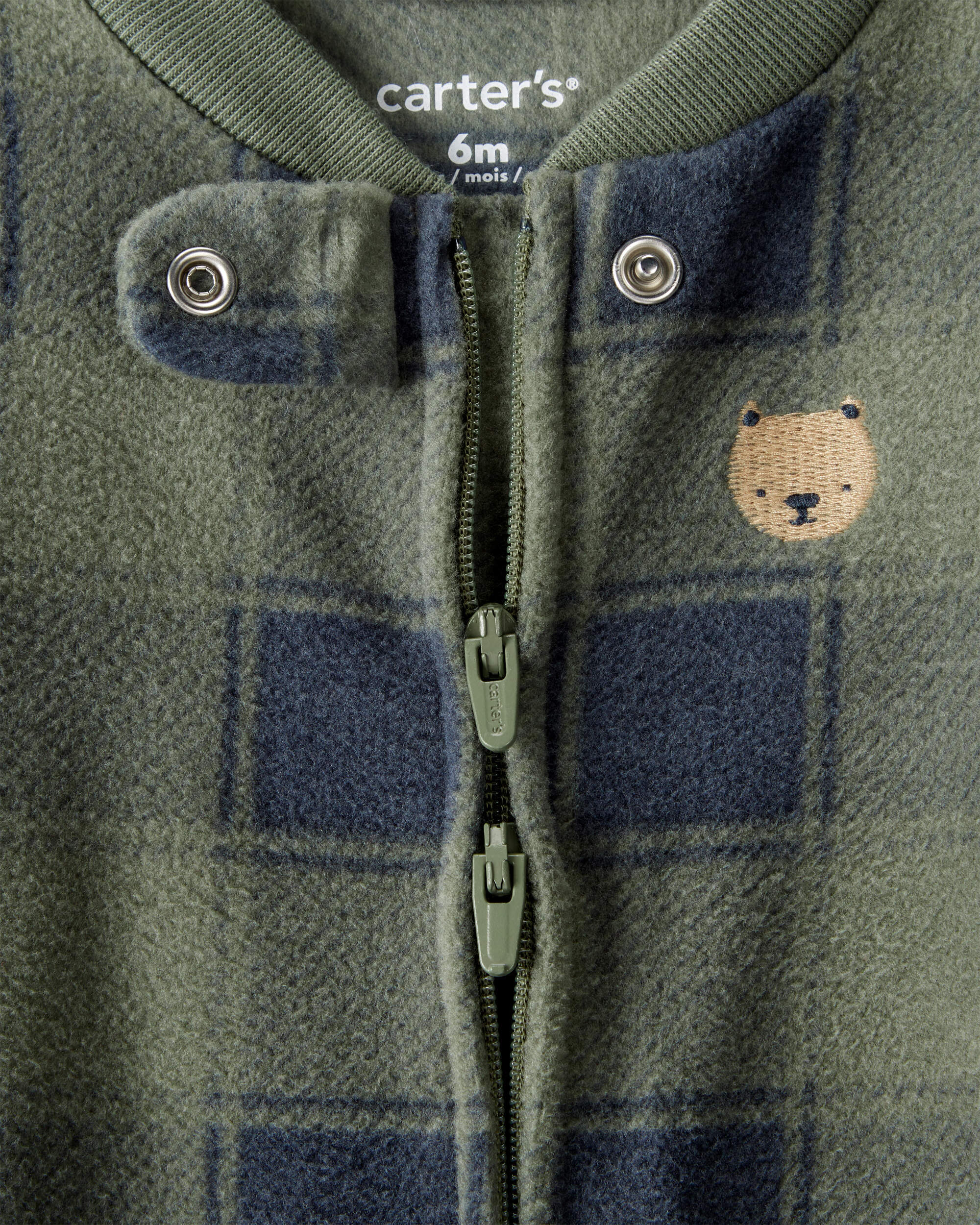 Baby Boy Bear Plaid Print Loose Fit Long-Sleeve Sleeper - Green