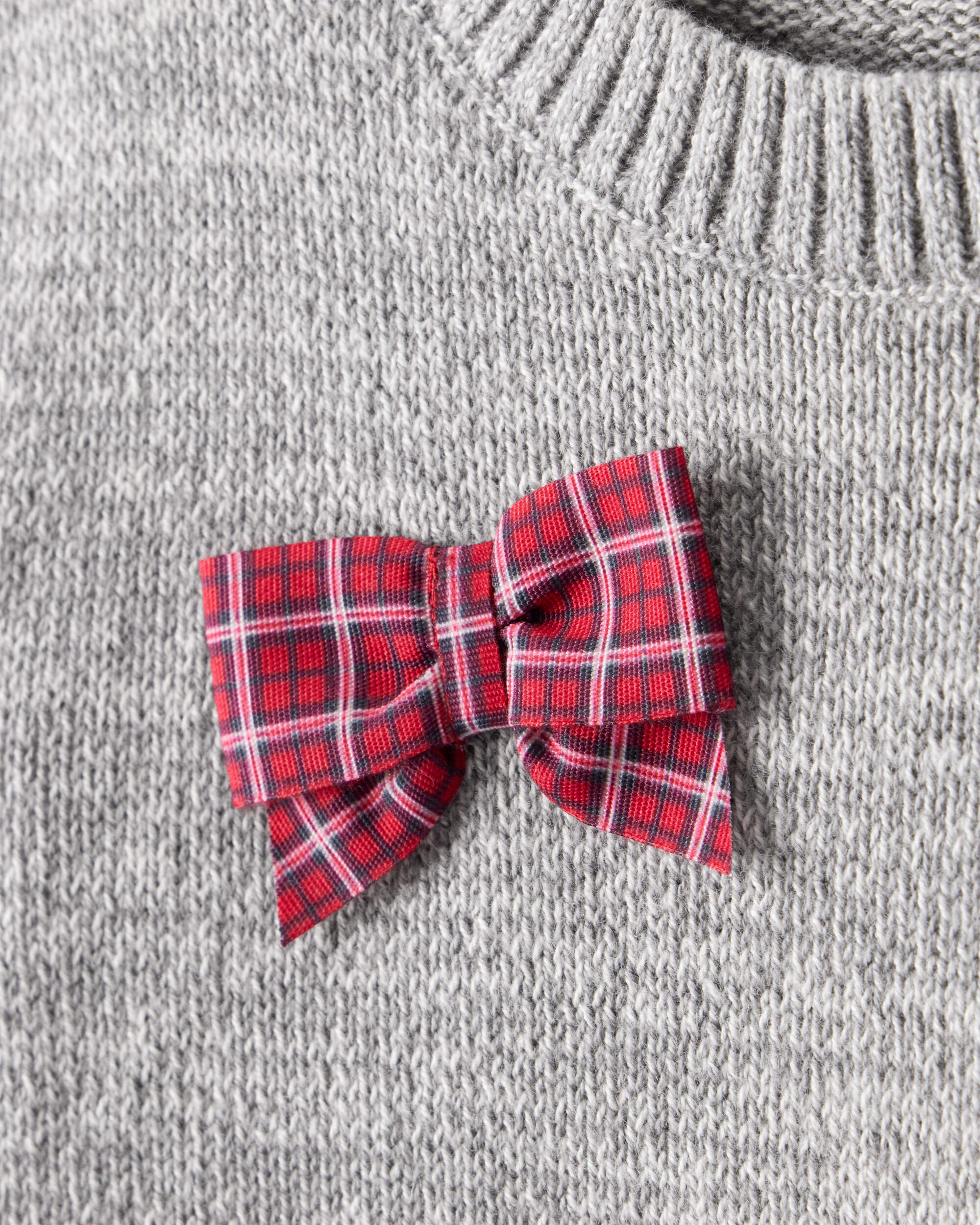 Baby Girl Bow Cotton Long-Sleeve Sweater - Grey