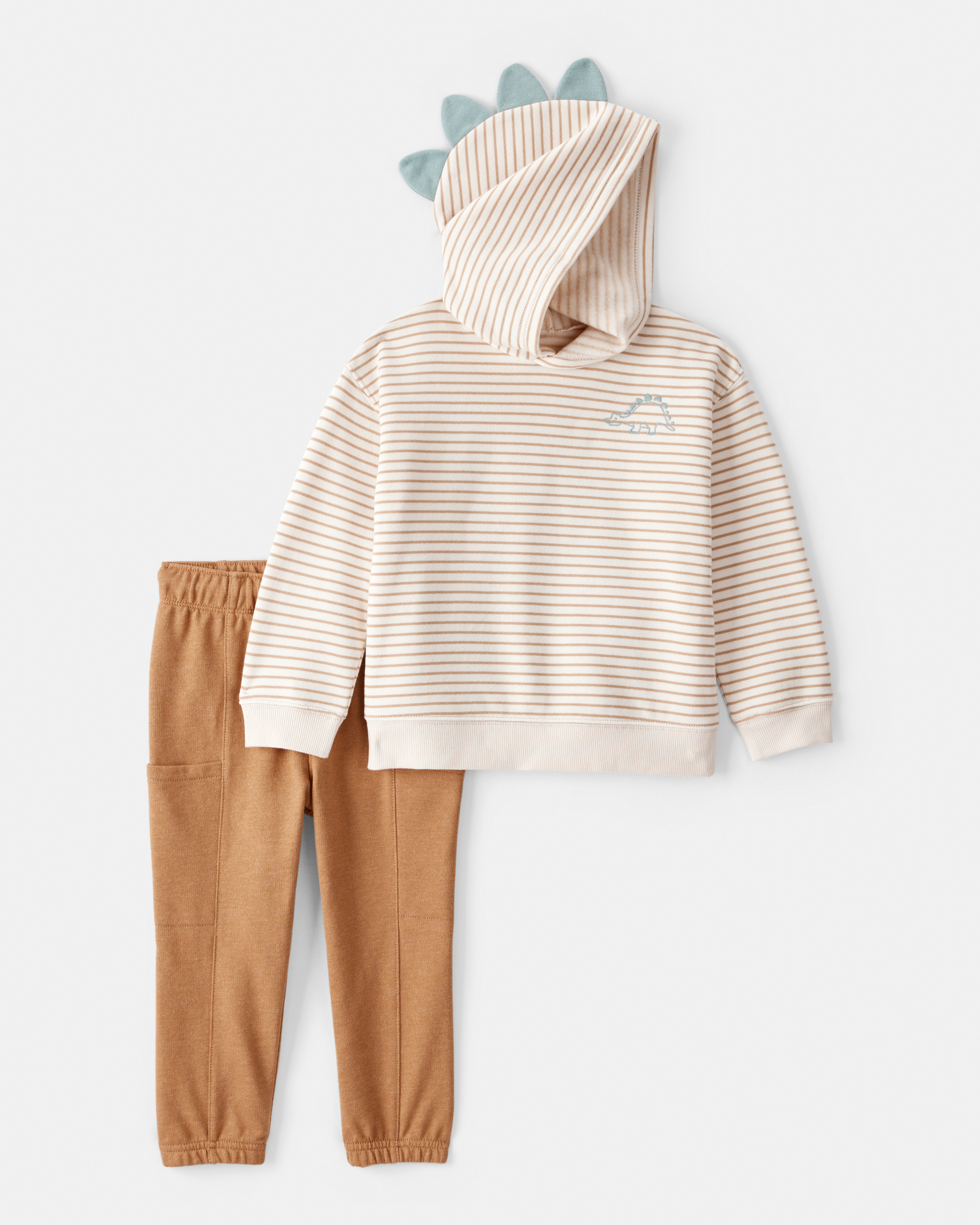 Toddler Boy 2-Piece Dinosaur Hoodie & Pant Set - Cream/Brown