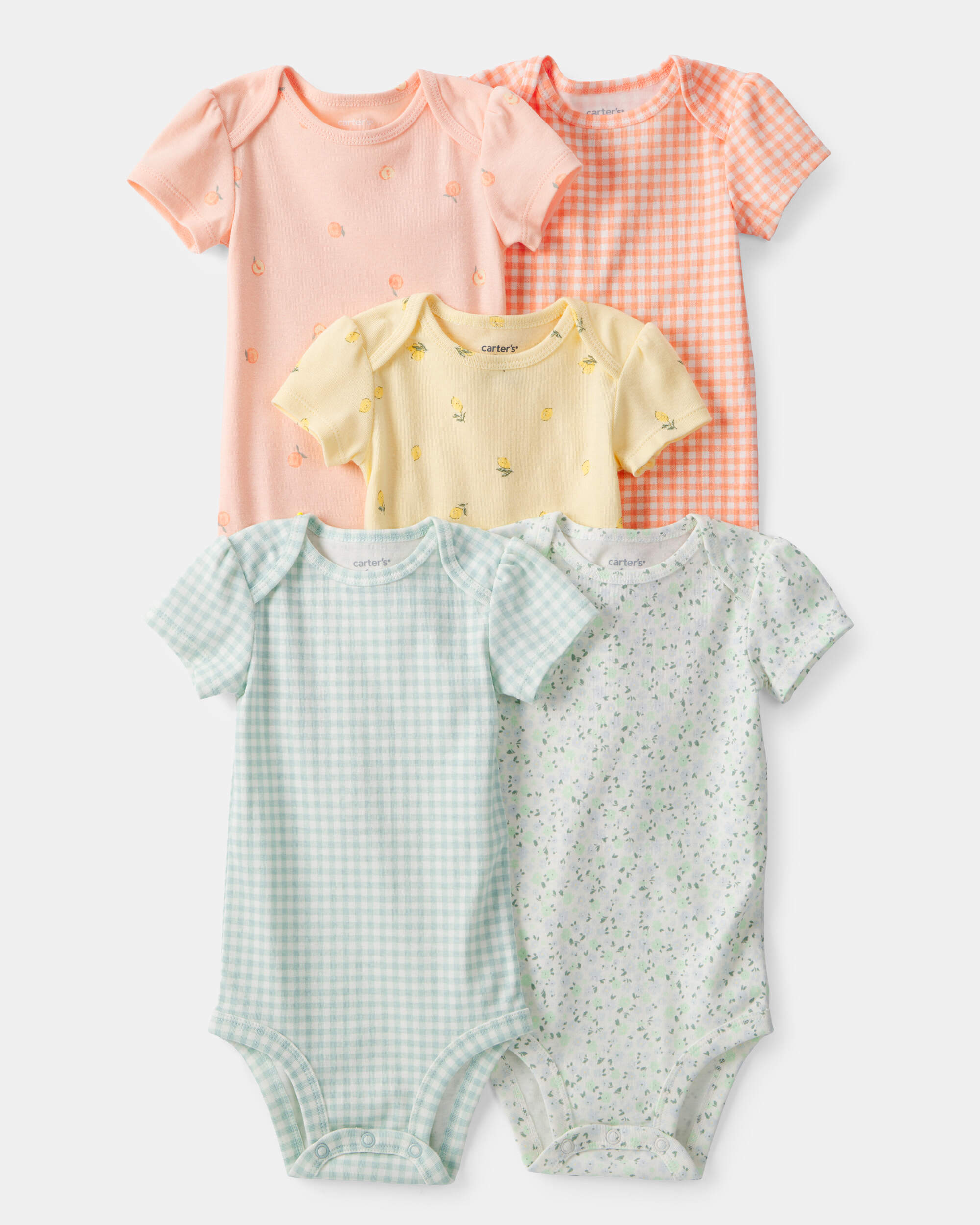 Baby Girl 5-Pack Fruit Multipack Bodysuits - Orange/Green/Yellow