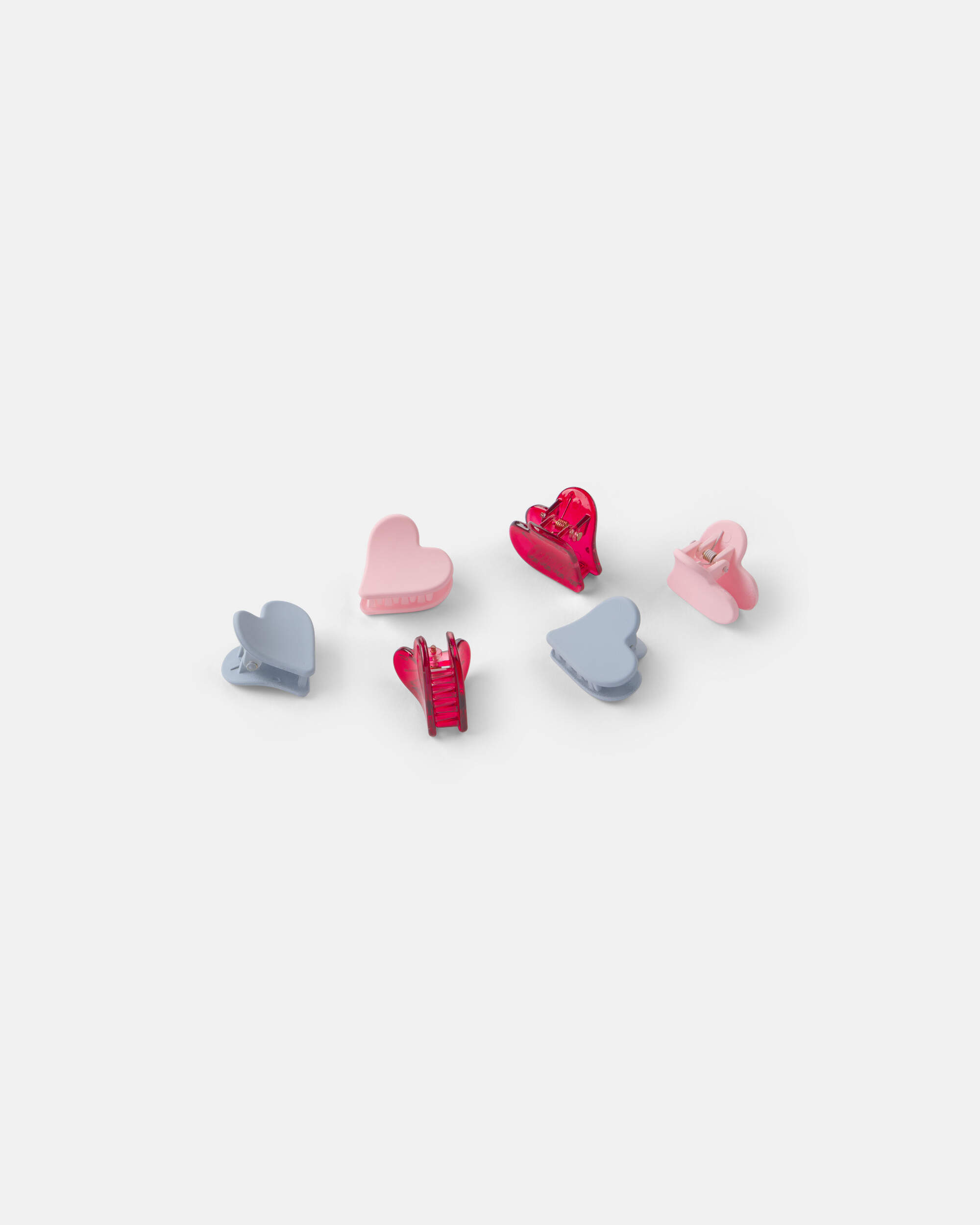 Toddler Girl 6-Pack Heart Hair Clips - Red/Blue/Pink