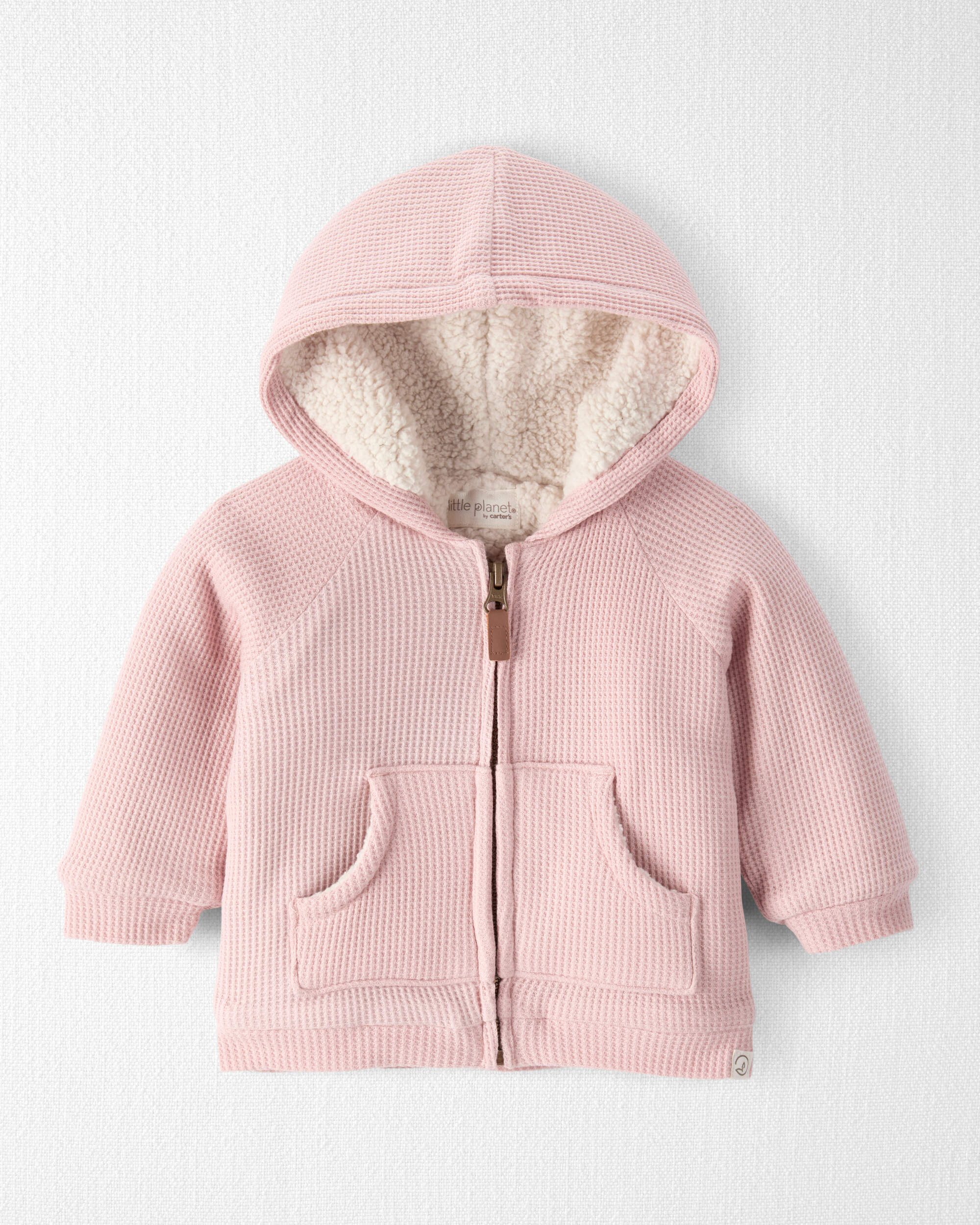 Baby Girl Waffle Knit Hooded Jacket Made with Organic Cotton