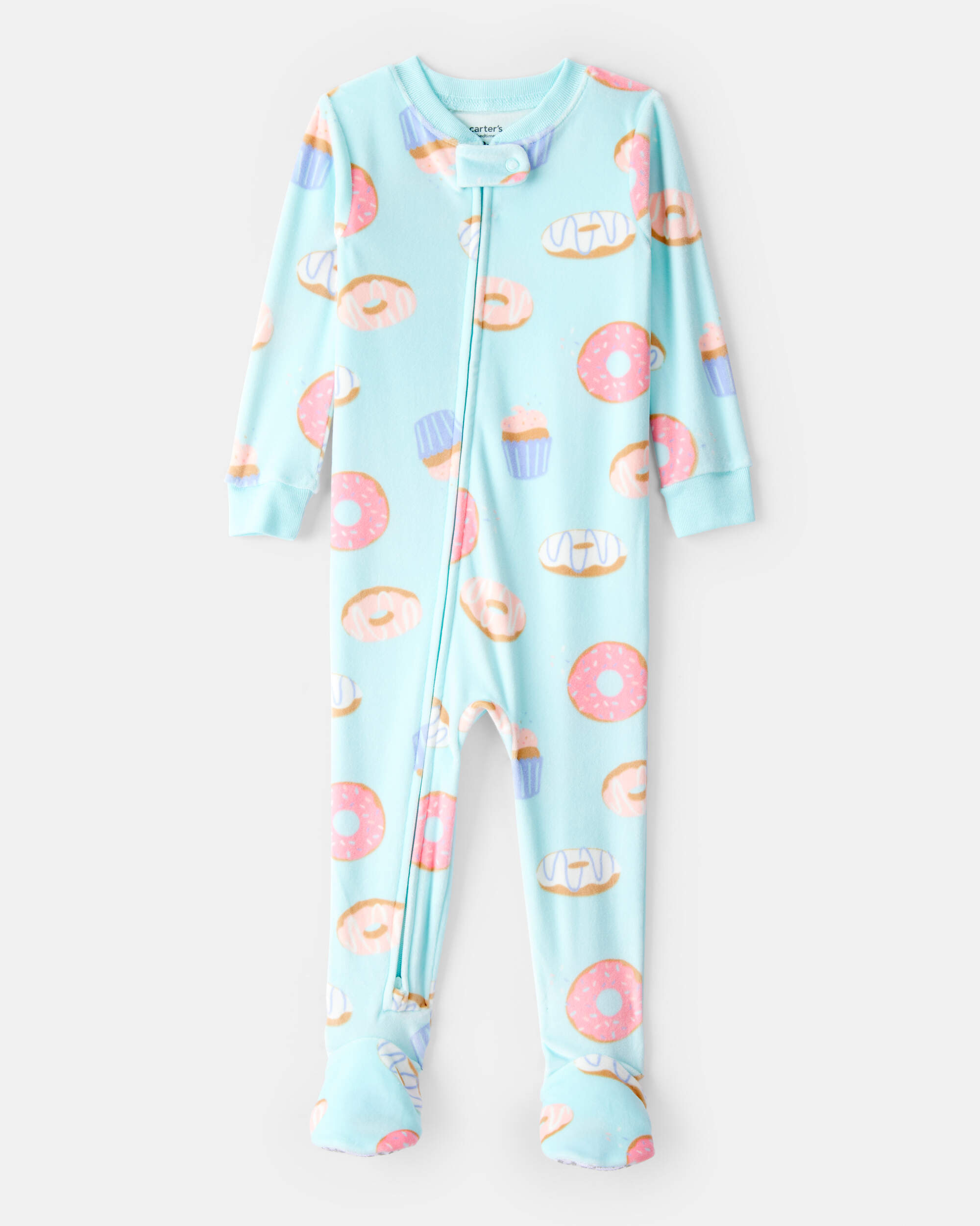 Toddler Girl Donuts DreamPlush Long-Sleeve Snug Fit 1-Piece Pajamas - Blue