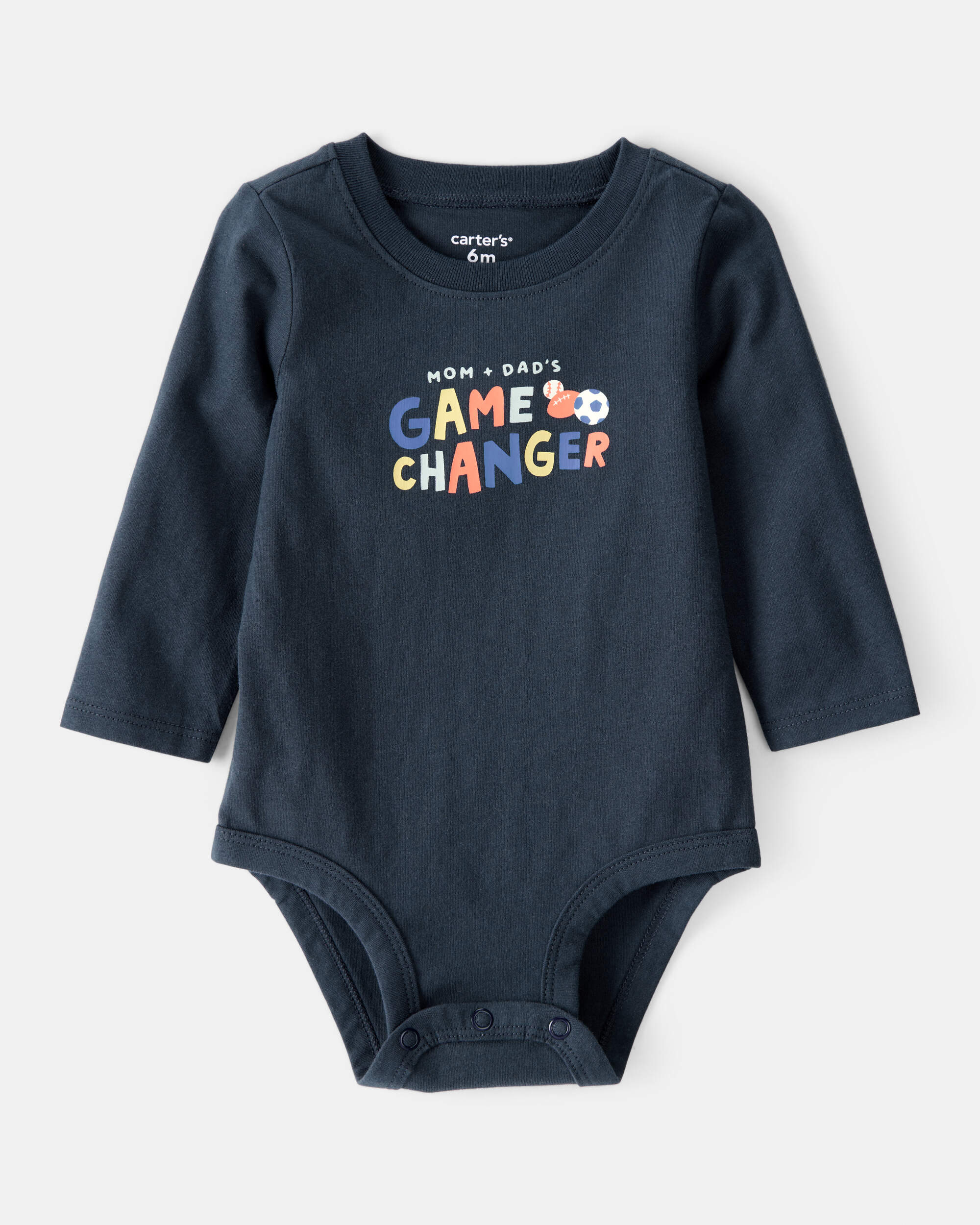 Baby Boy Cotton Long-Sleeve Graphic Bodysuit - Navy Blue
