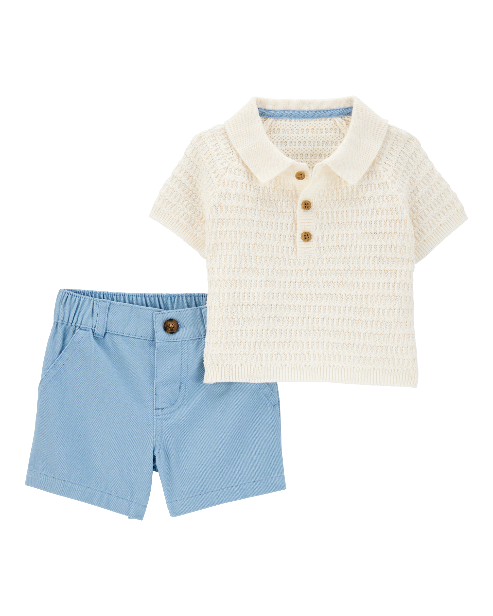 Baby 2-Piece Polo Outfit Set - Blue/Ivory