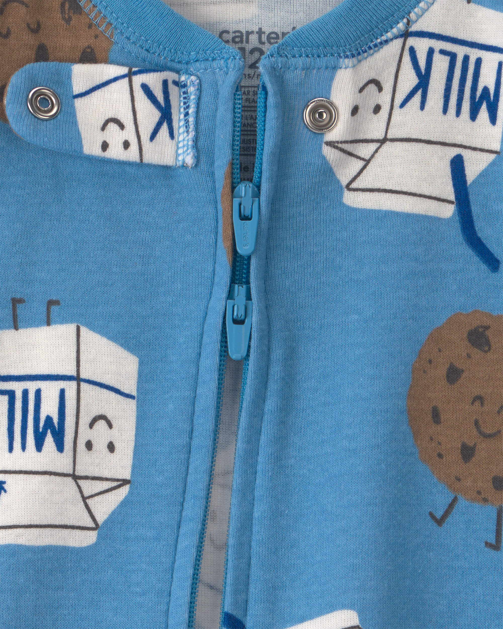 Baby Boy 1-Piece Milk & Cookies 2-Way Zip 100% Cotton Snug Fit Pyjama - Blue