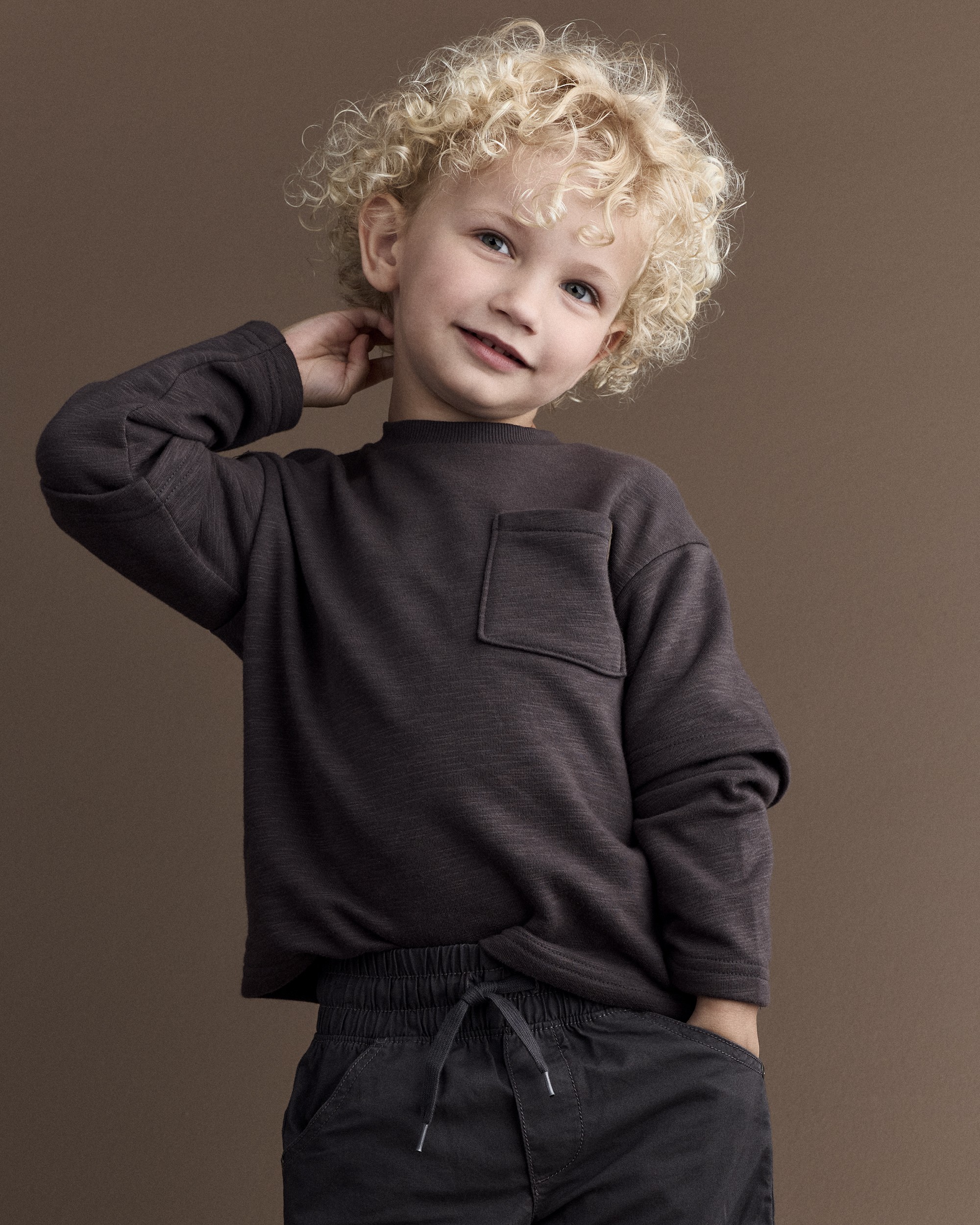 Toddler Boy Long-Sleeve Pocket Tee - Dark Grey