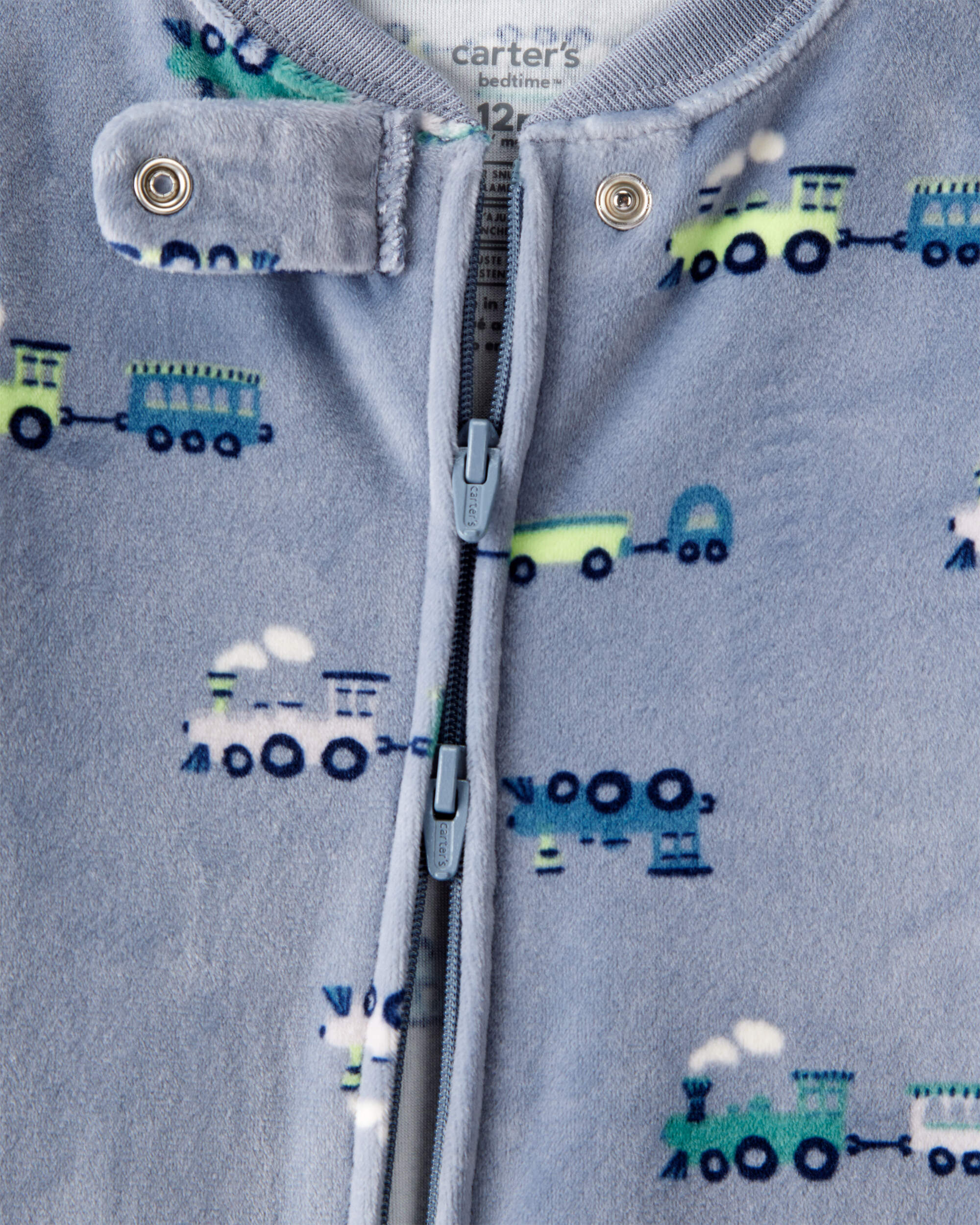 Baby Boy Train DreamPlush Long-Sleeve Snug Fit 1-Piece Pyjamas - Blue/Grey