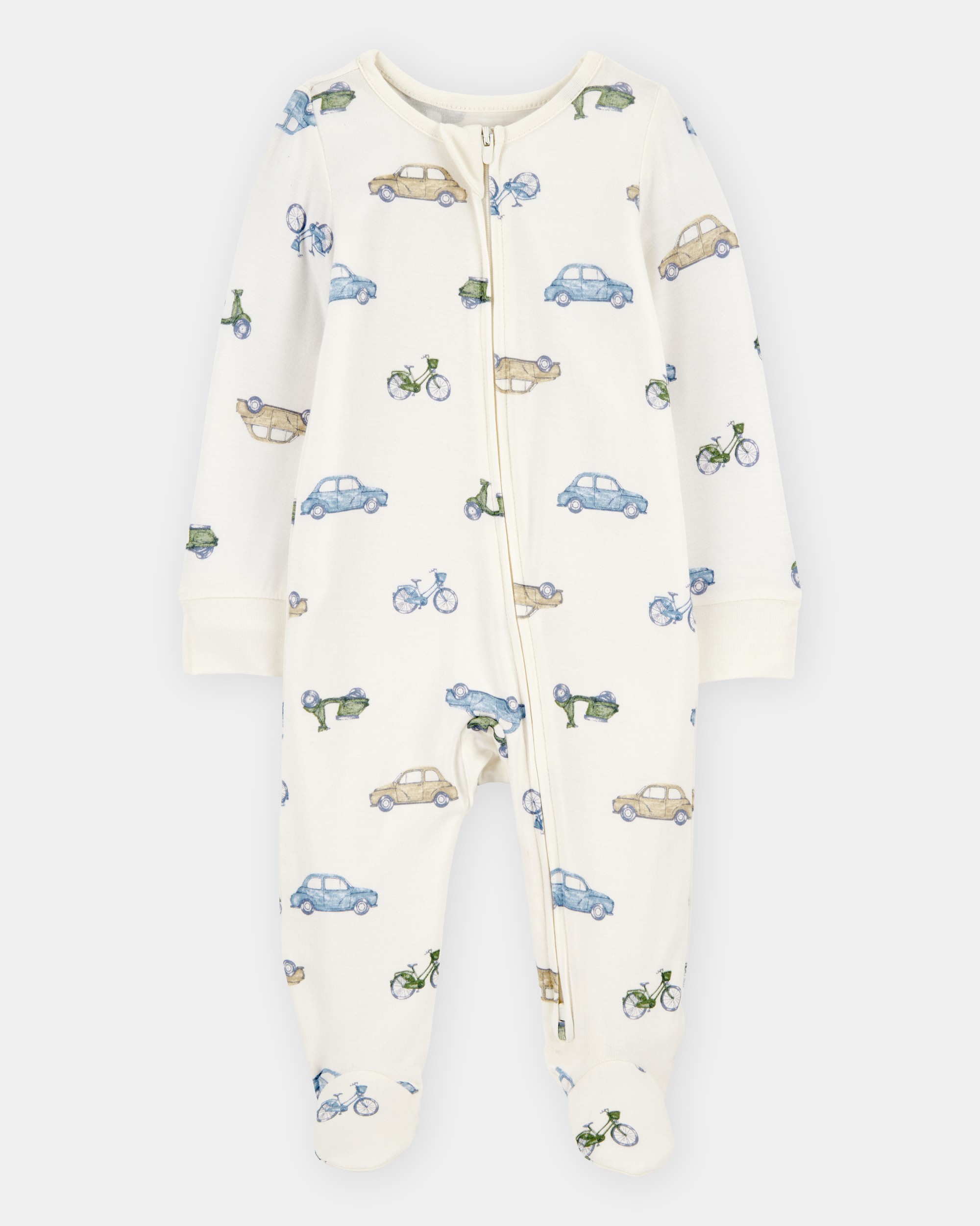 Baby Boy Car Print 2-Way Zip PurelySoft Sleeper Pyjamas - Ivory