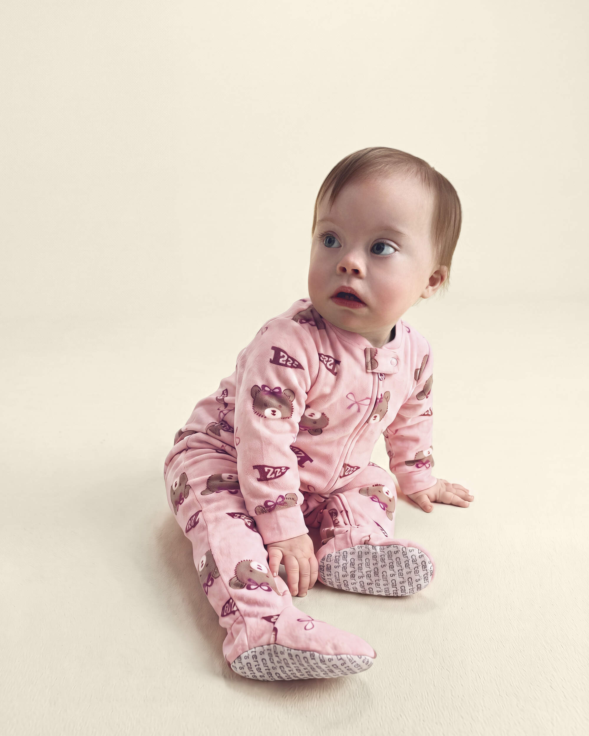 Baby Girl 1-Piece Bears & Bows 2-Way Zip DreamPlush Snug Fit Footed Pyjama - Pink