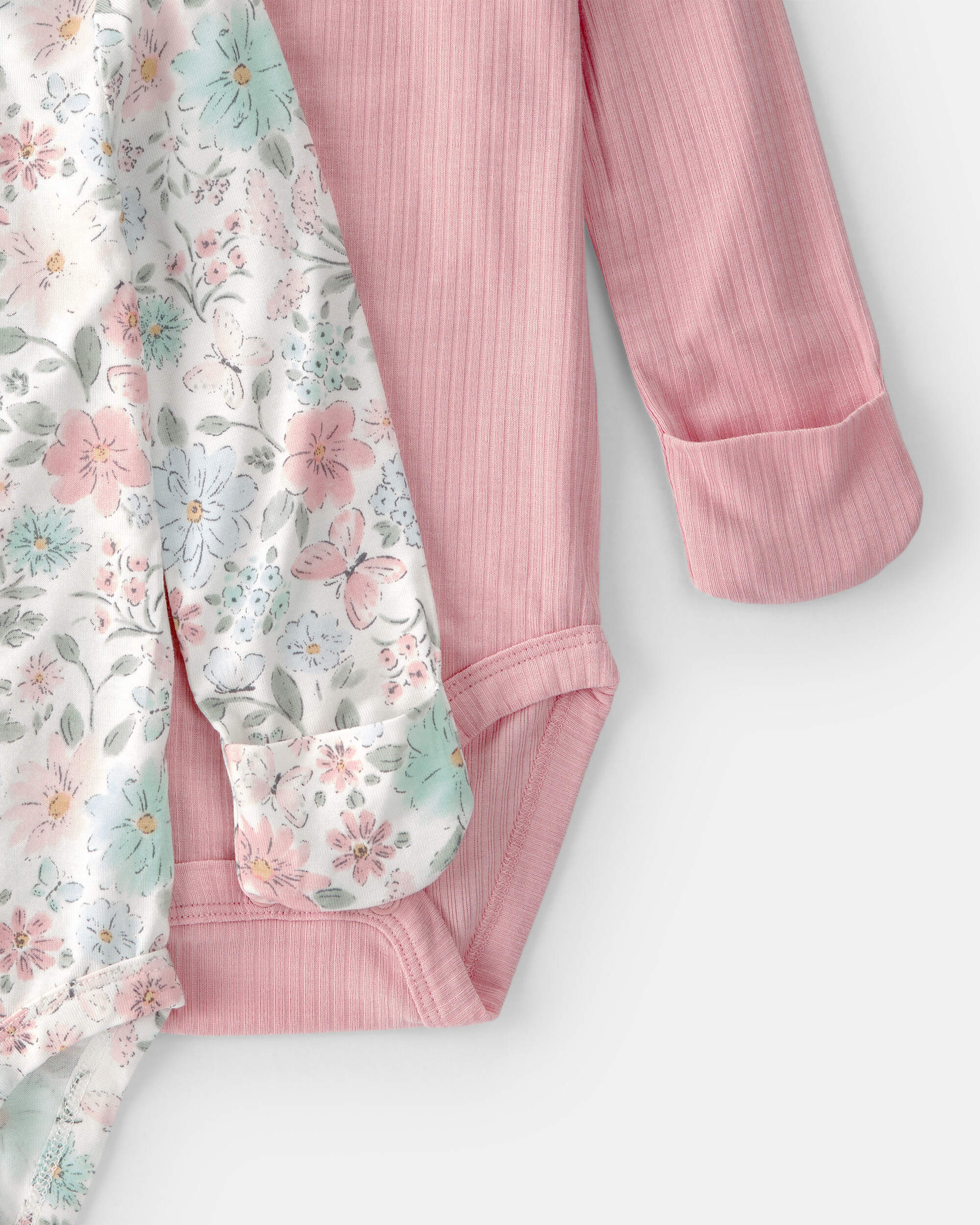 Baby Girl 2-Pack Butterfly Garden Multipack Bodysuits - Pink/Ivory