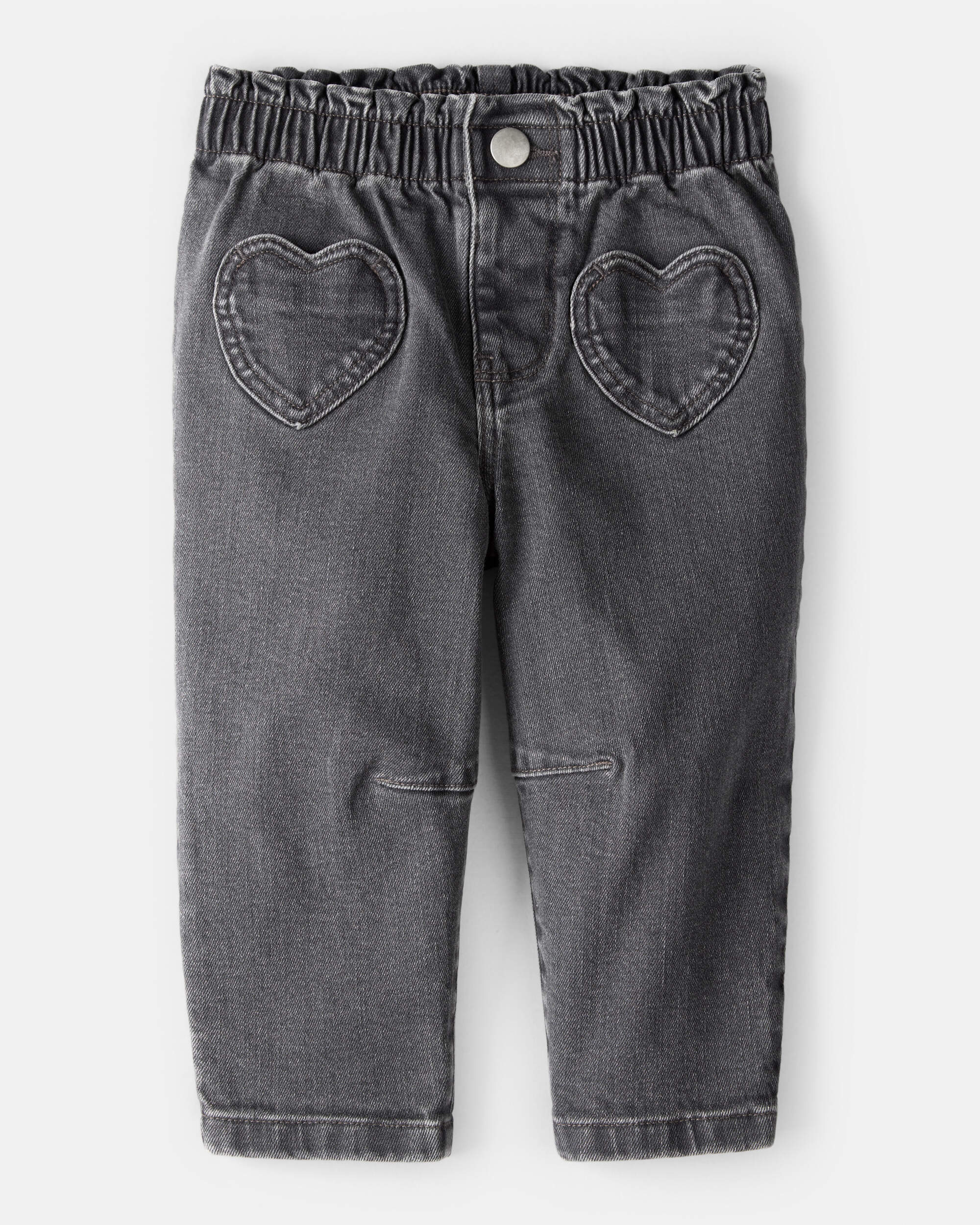 Baby Girl Heart Pocket Barrel Jeans - Black