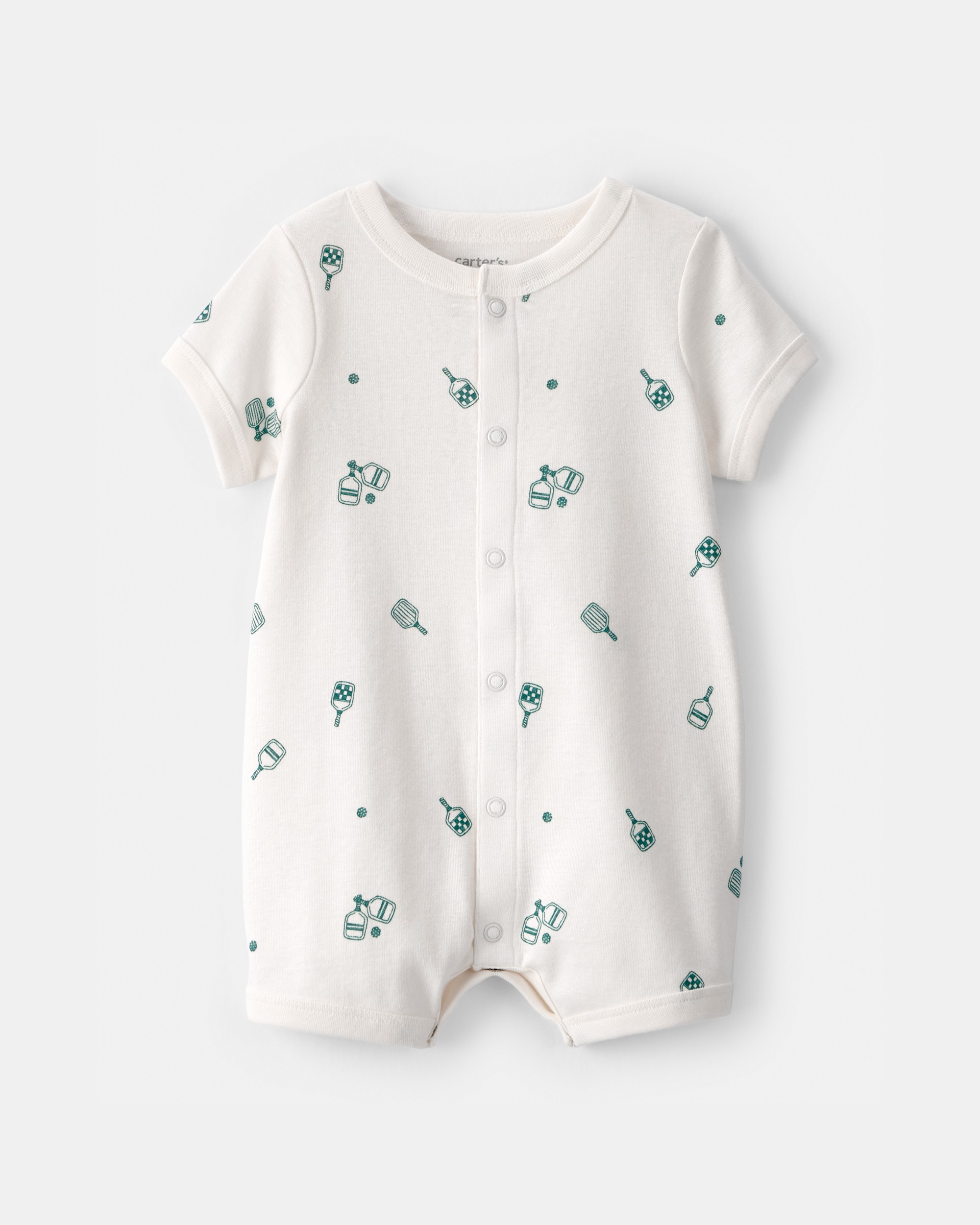 Baby Pickleball Short-Sleeve Romper - White