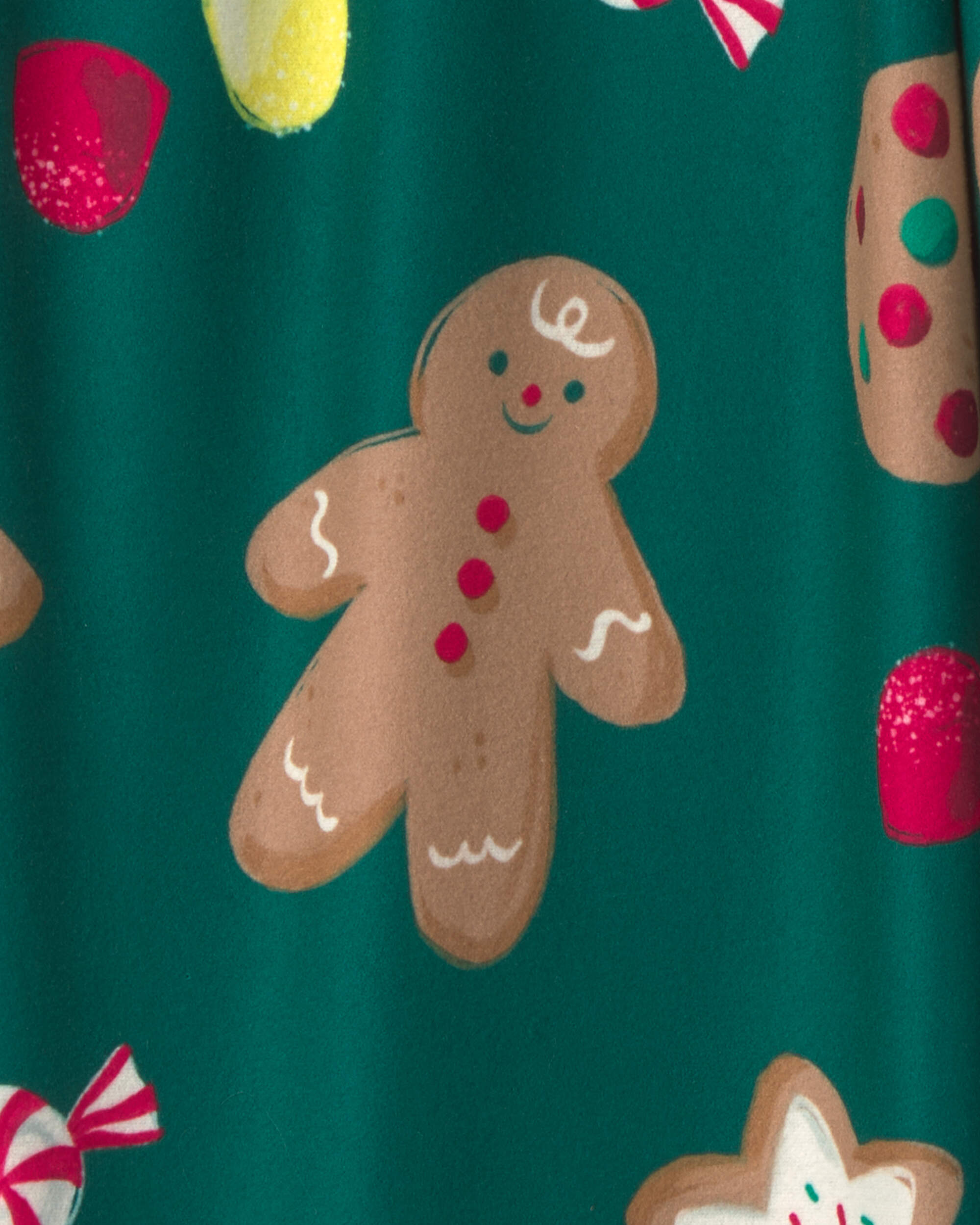Kids Christmas Gingerbread Fleece Loose Fit Pyjama Bottoms - Green
