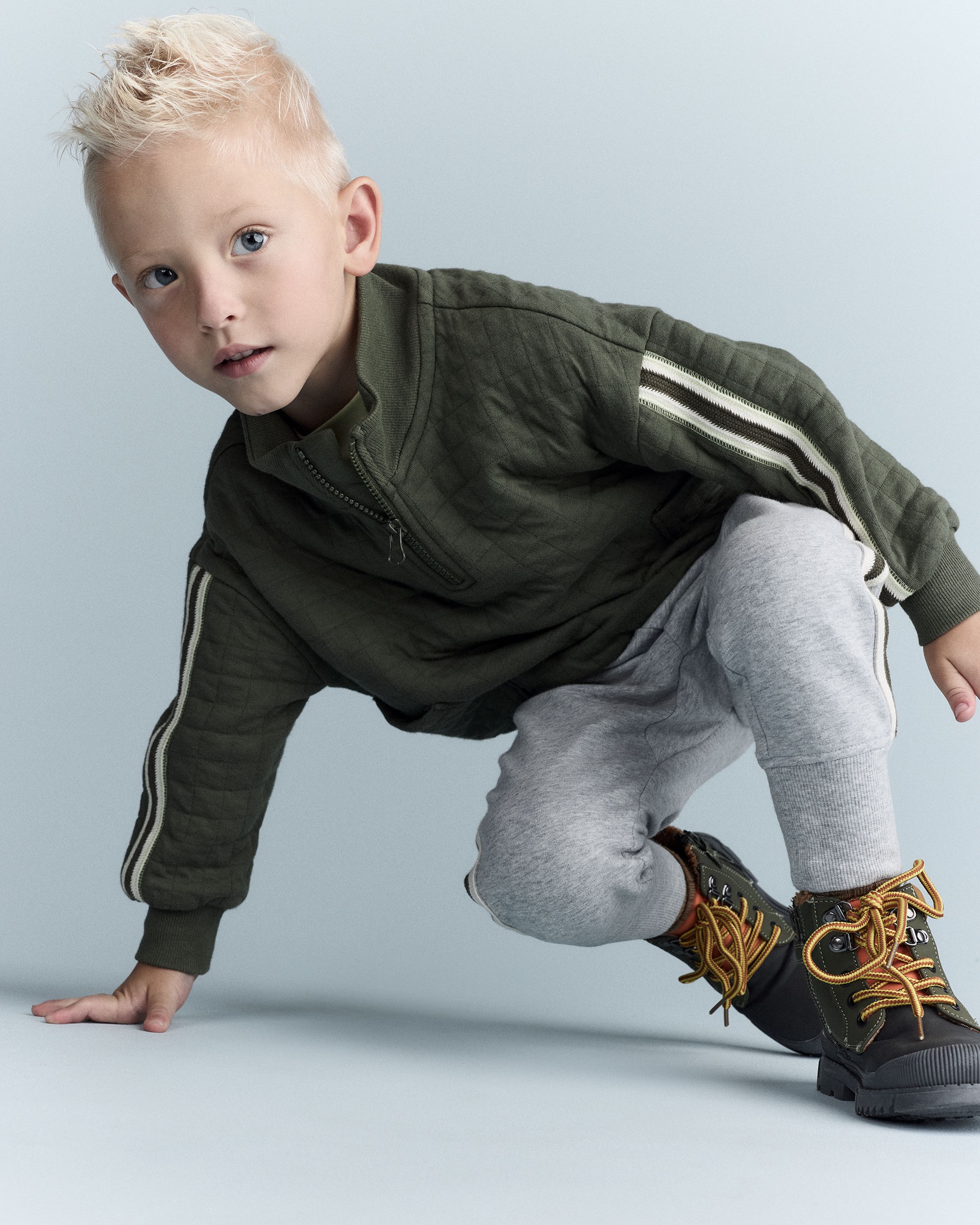 Toddler Boy Quarter-Zip Sweatshirt with Pockets - Olive