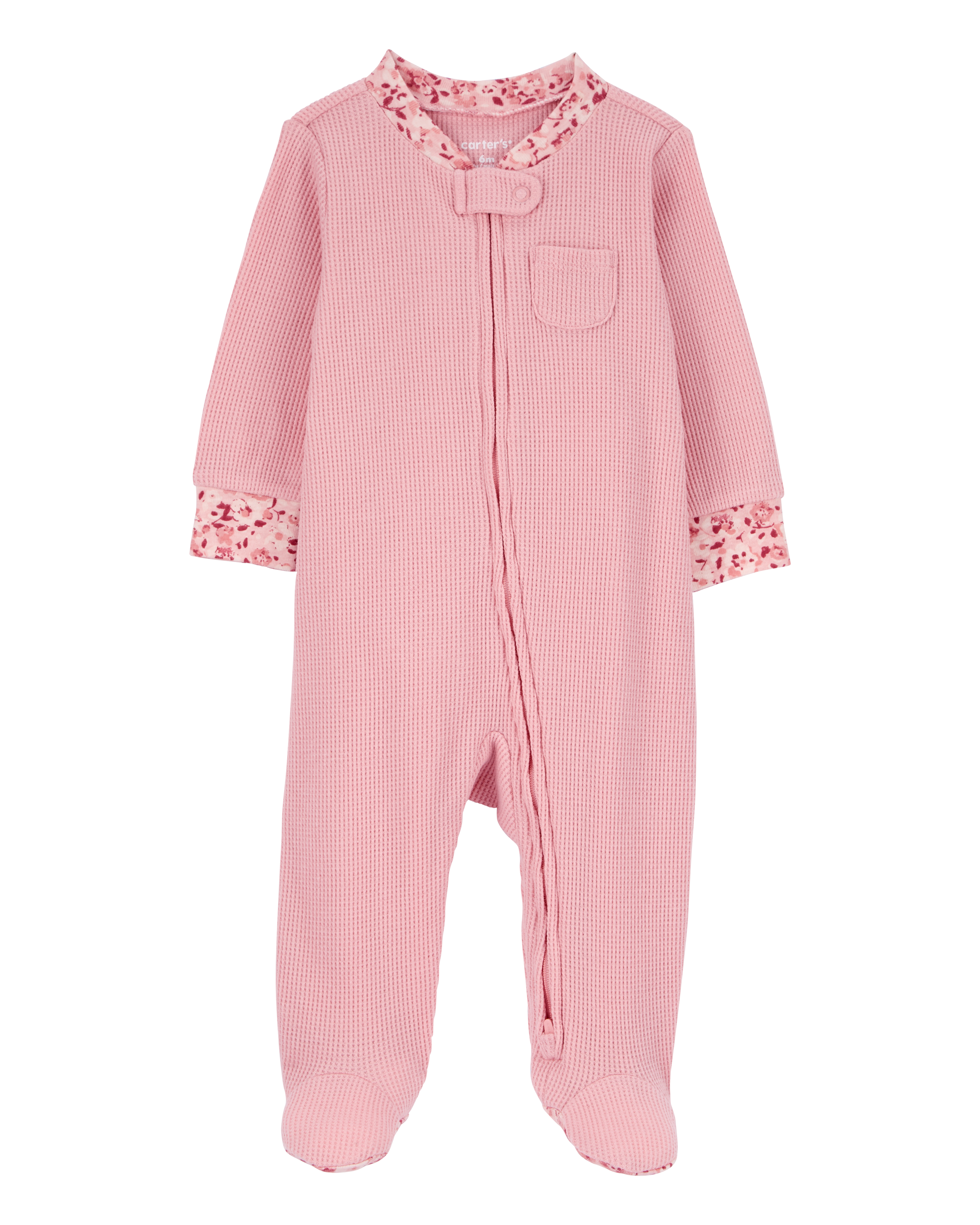 Baby Floral Trim 2-Way Zip Thermal Textured Sleeper Pyjamas