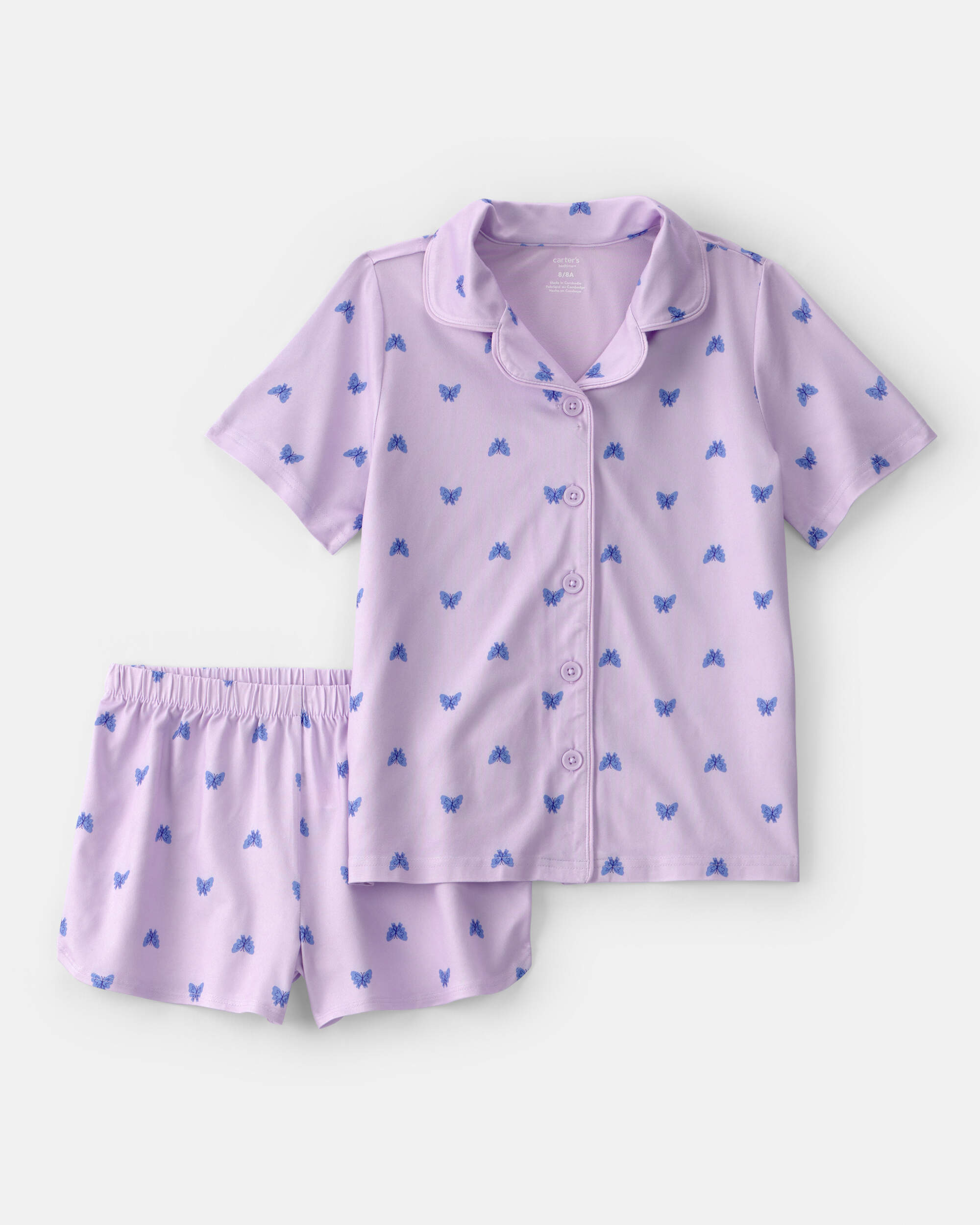 Girls Butterfly Short-Sleeve Loose Fit 2-Piece pyjama Set - Purple