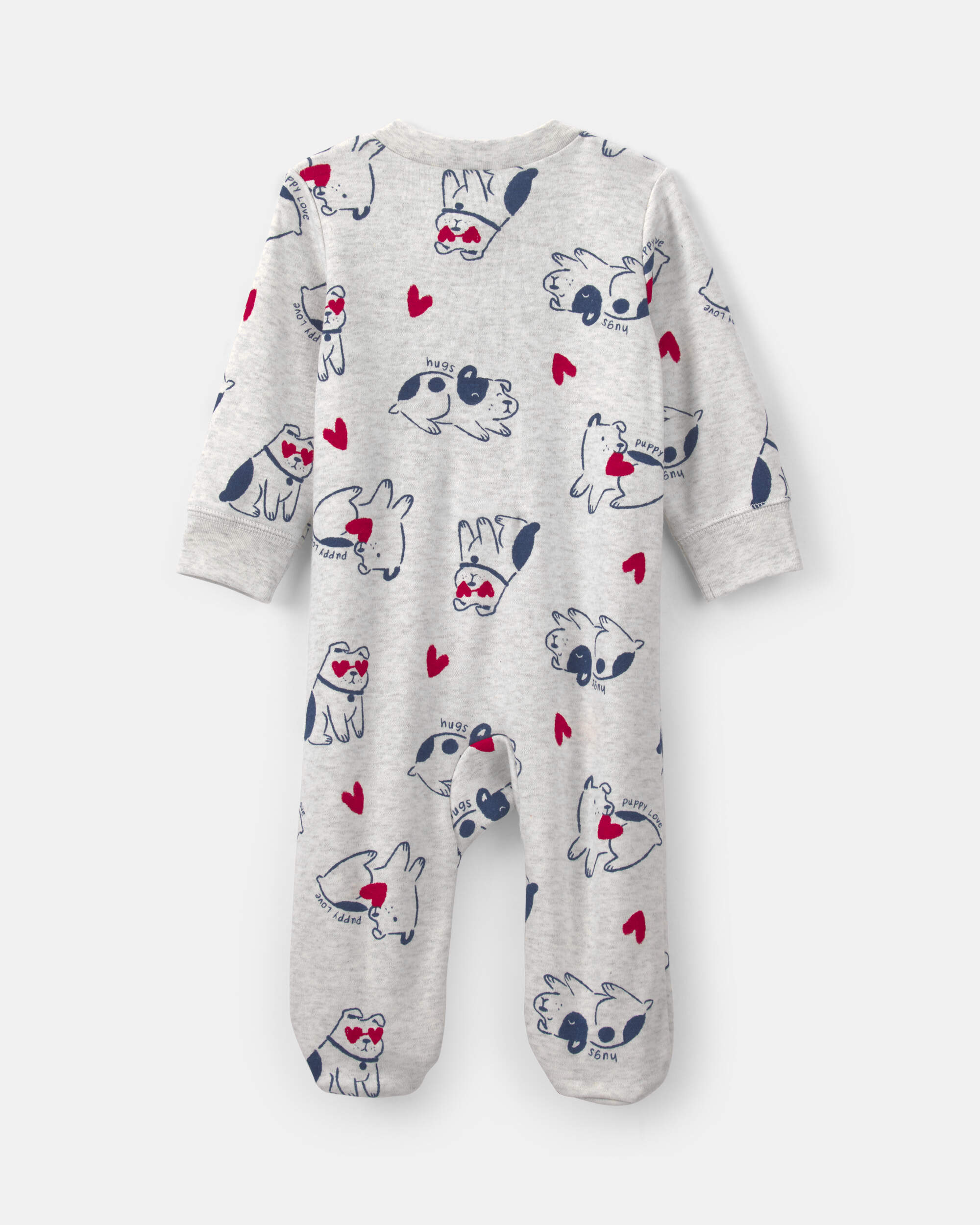 Baby 2-Way Zip 'Puppy Love' Valentine's Day Cotton Sleepers - Grey