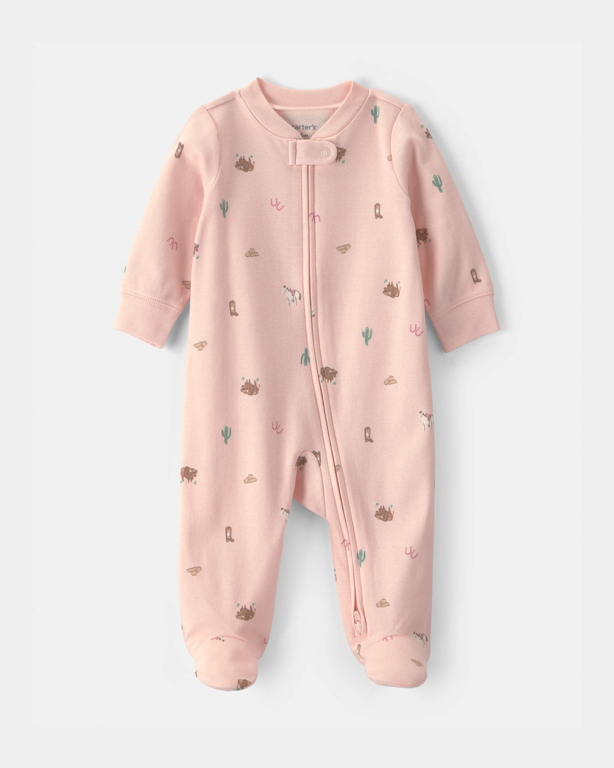 Baby Girl Western 100% Cotton 2-Way Zip Sleeper - Pink