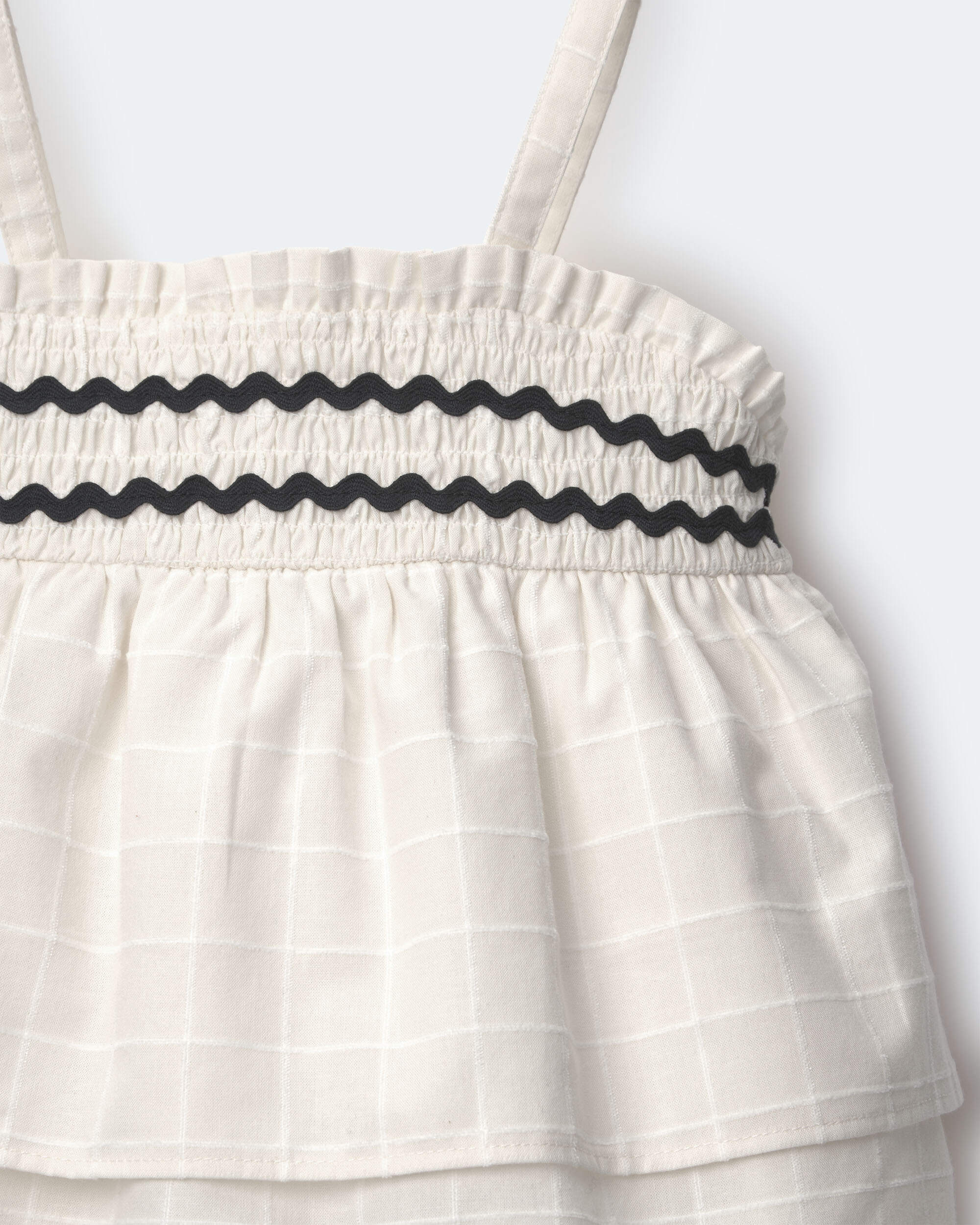 Toddler Girl Smocked Ric-Rac Tiered Top - Cream