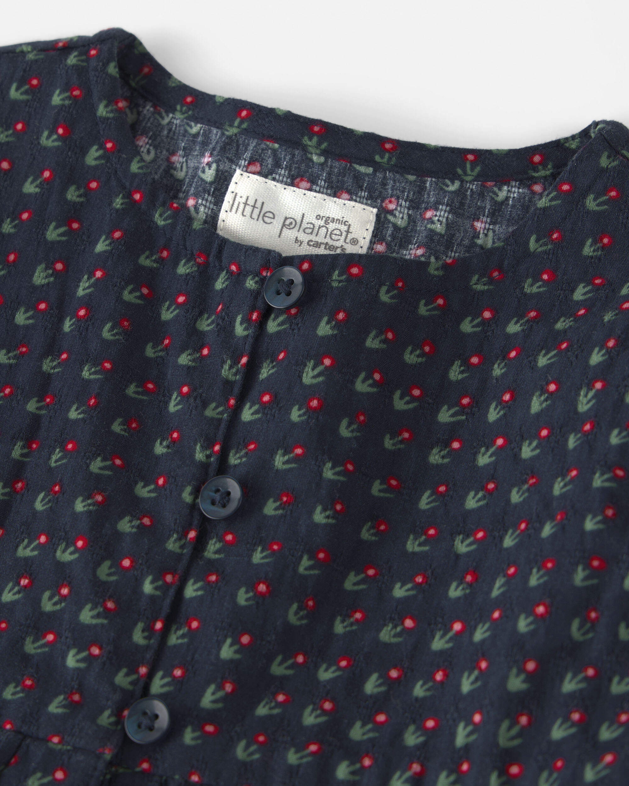 Girls Organic Cotton Dobby Dress Navy Floral