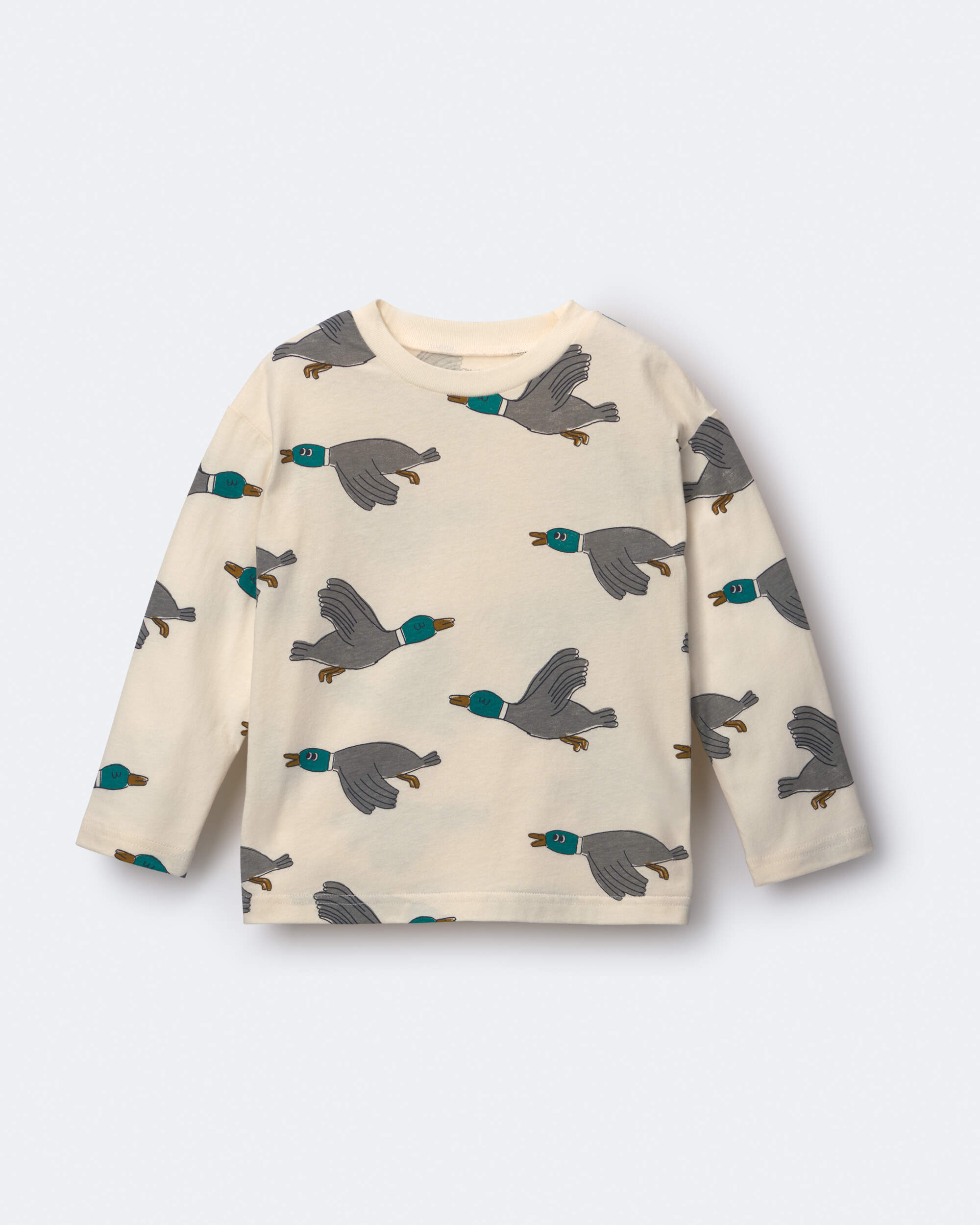 Toddler Long-Sleeve Relaxed Graphic Tee Duck Print - Cream
