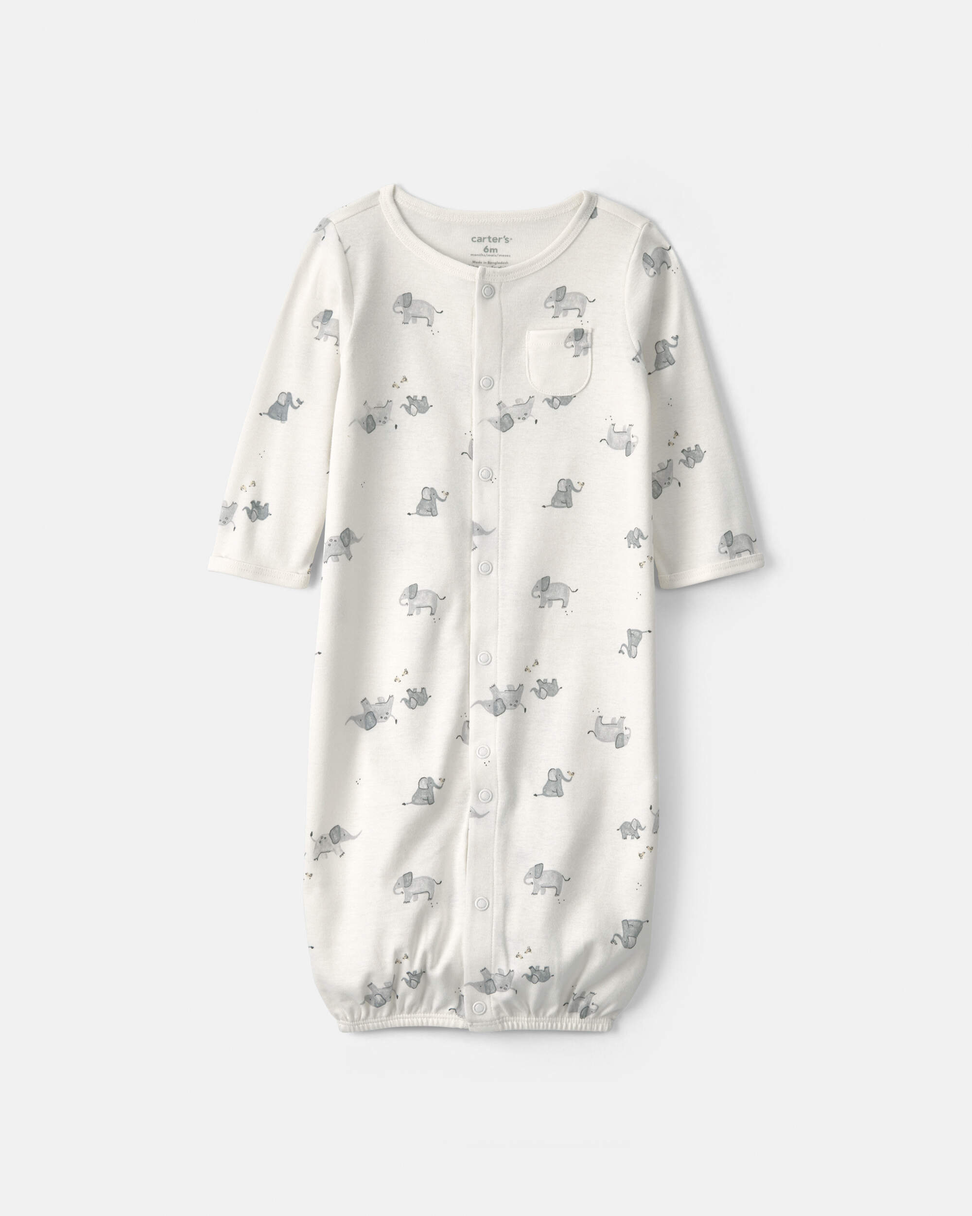 Baby Elephant 100% Cotton Converter Gown - Ivory