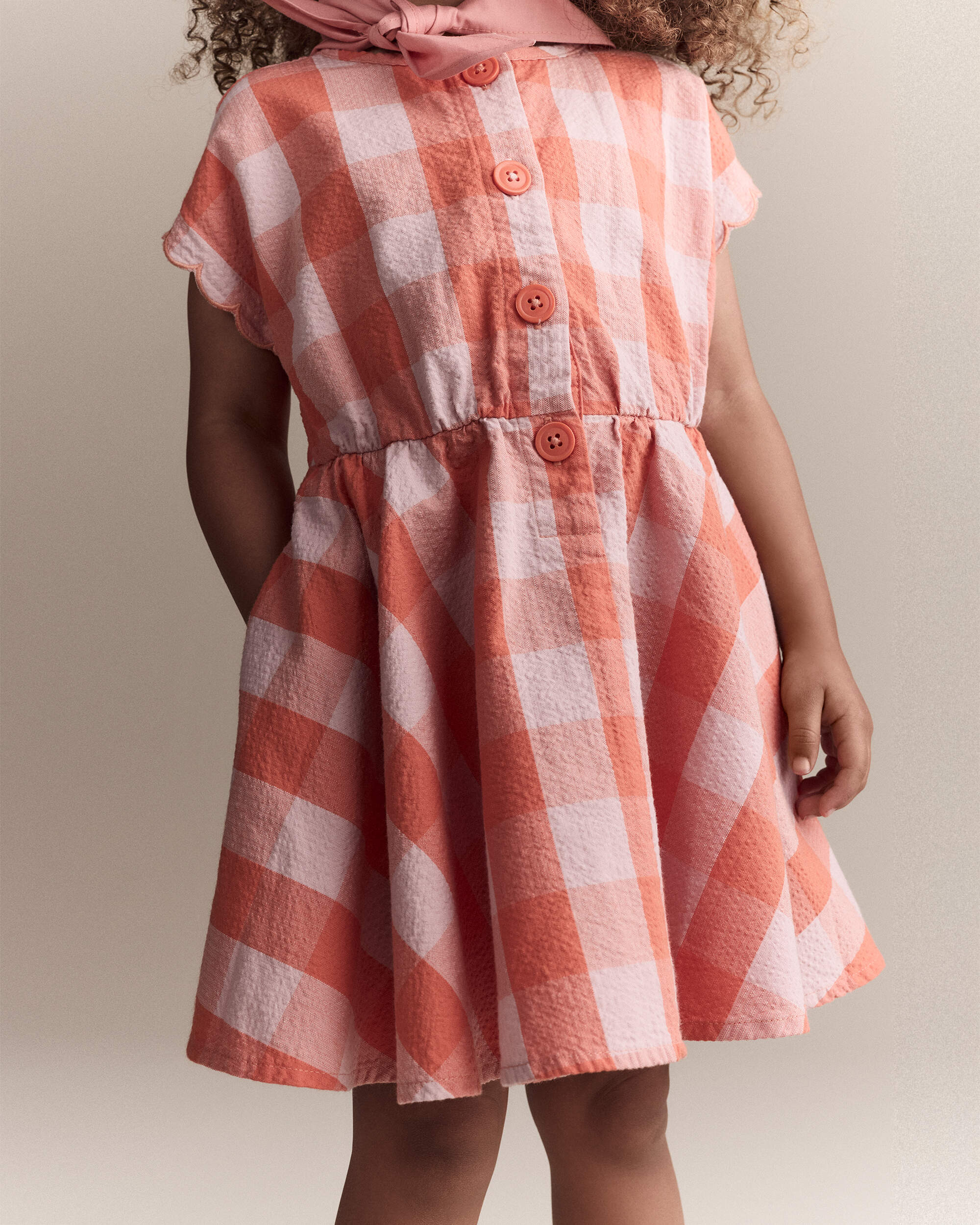 Toddler Girl Avenue Twirl™ Gingham Scalloped Dress - Light Pink/Orange