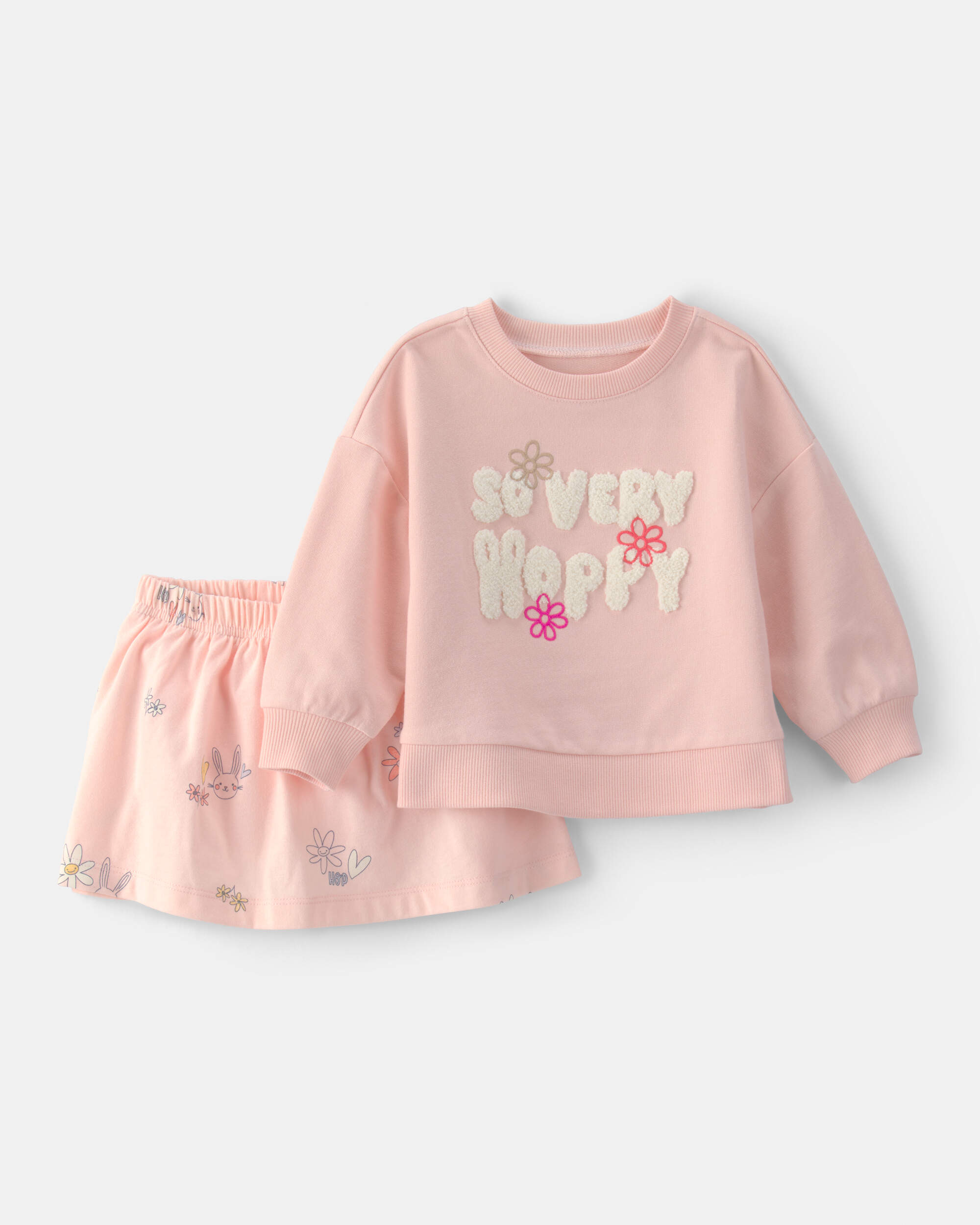 Baby Girl 2-Piece Easter 'So Very Hoppy' French Terry Top & Skort Set - Pink