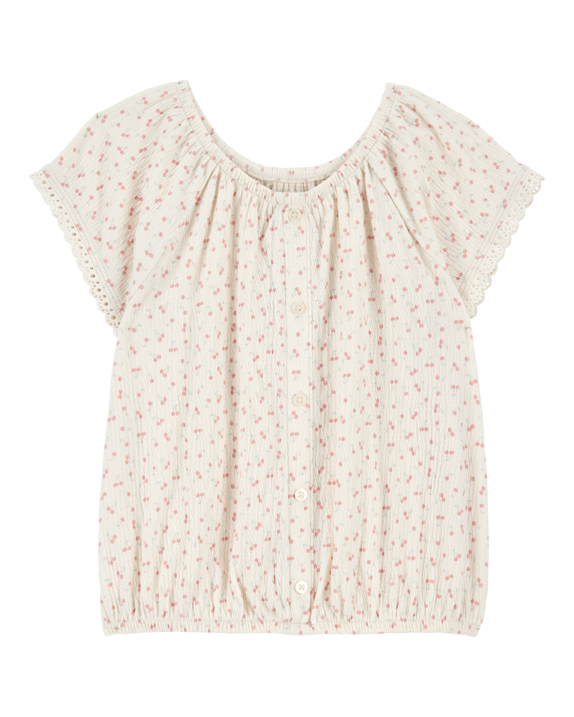 Kid Short-Sleeve Cherry-Print Fashion Top - Ivory