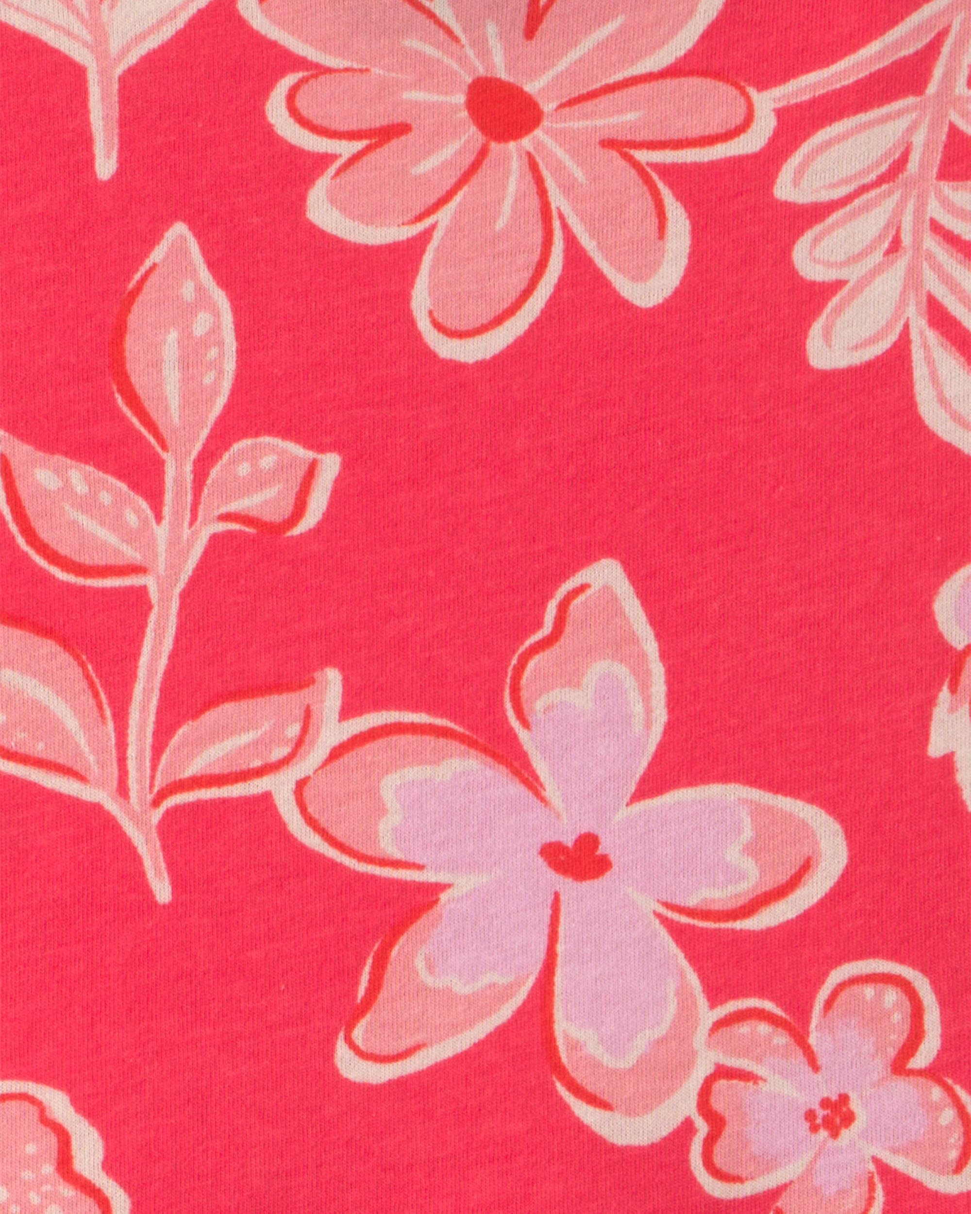 Girls Tropical Floral Sleeveless Knit Dress - Pink/Orange