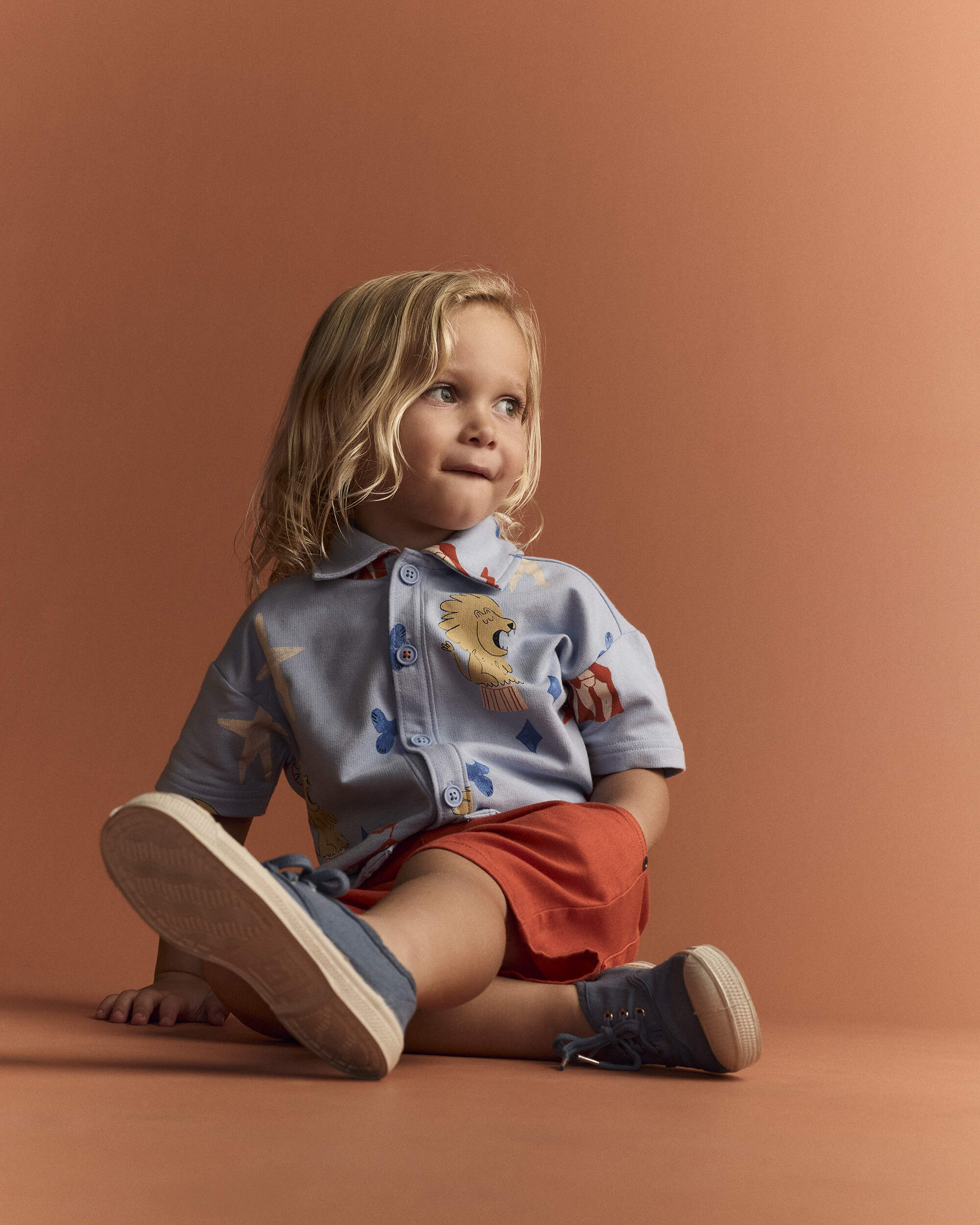 Toddler Boy Button-Down Short-Sleeve Shirt Circus Print - Blue