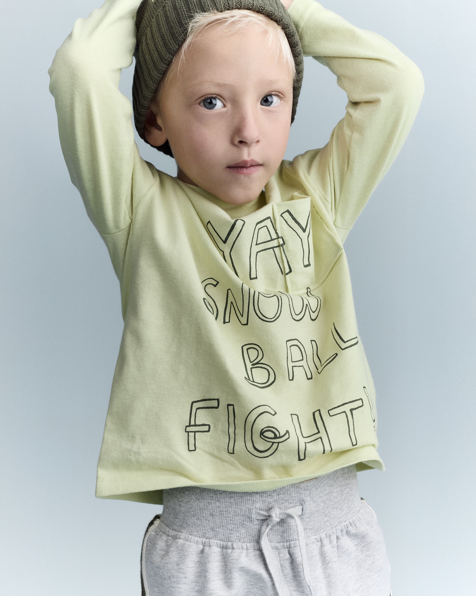 Toddler Snow Ball Fight!' Long-Sleeve Pocket Graphic Tee - Lime