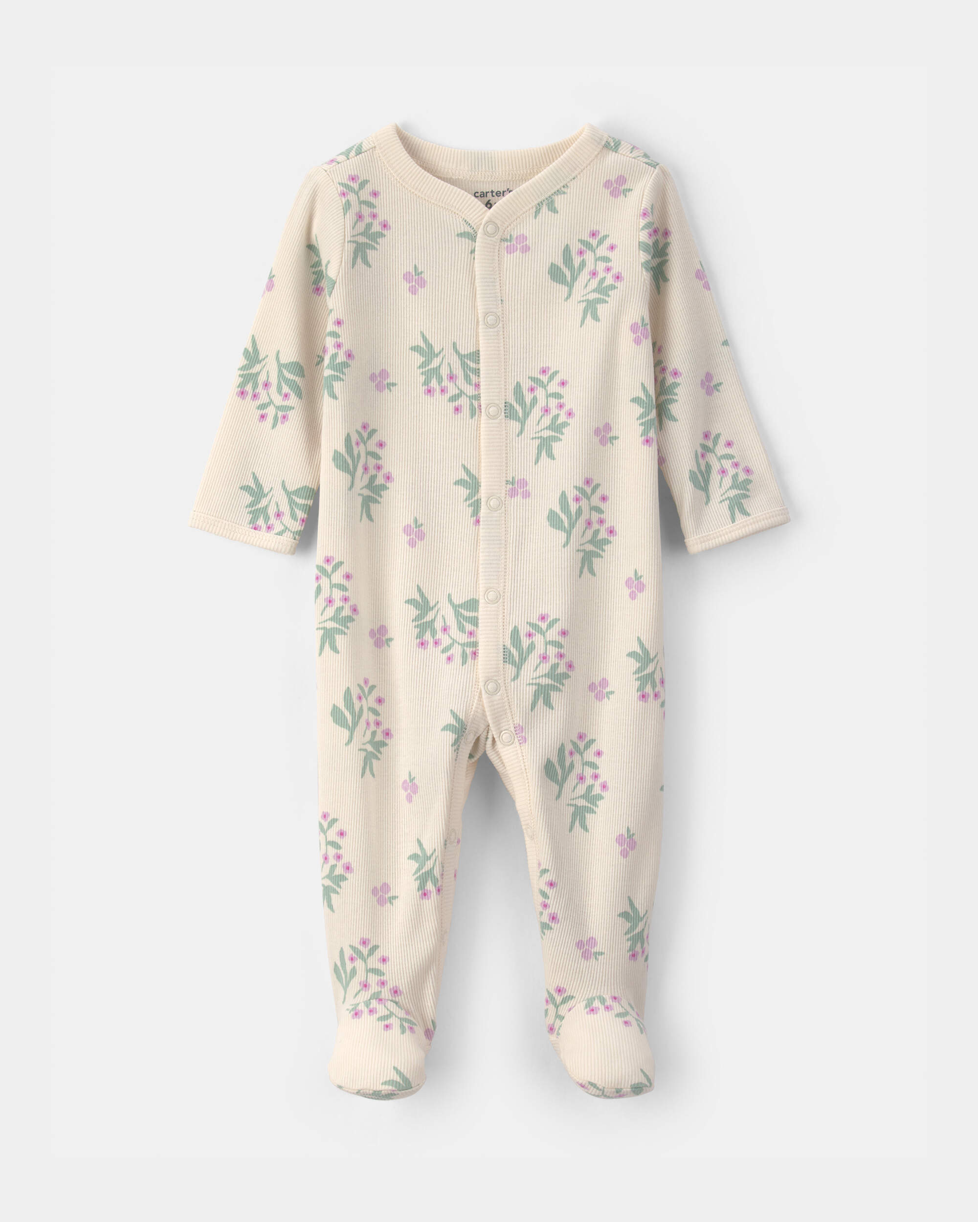 Baby Girl Floral Cotton Sleeper - Ivory