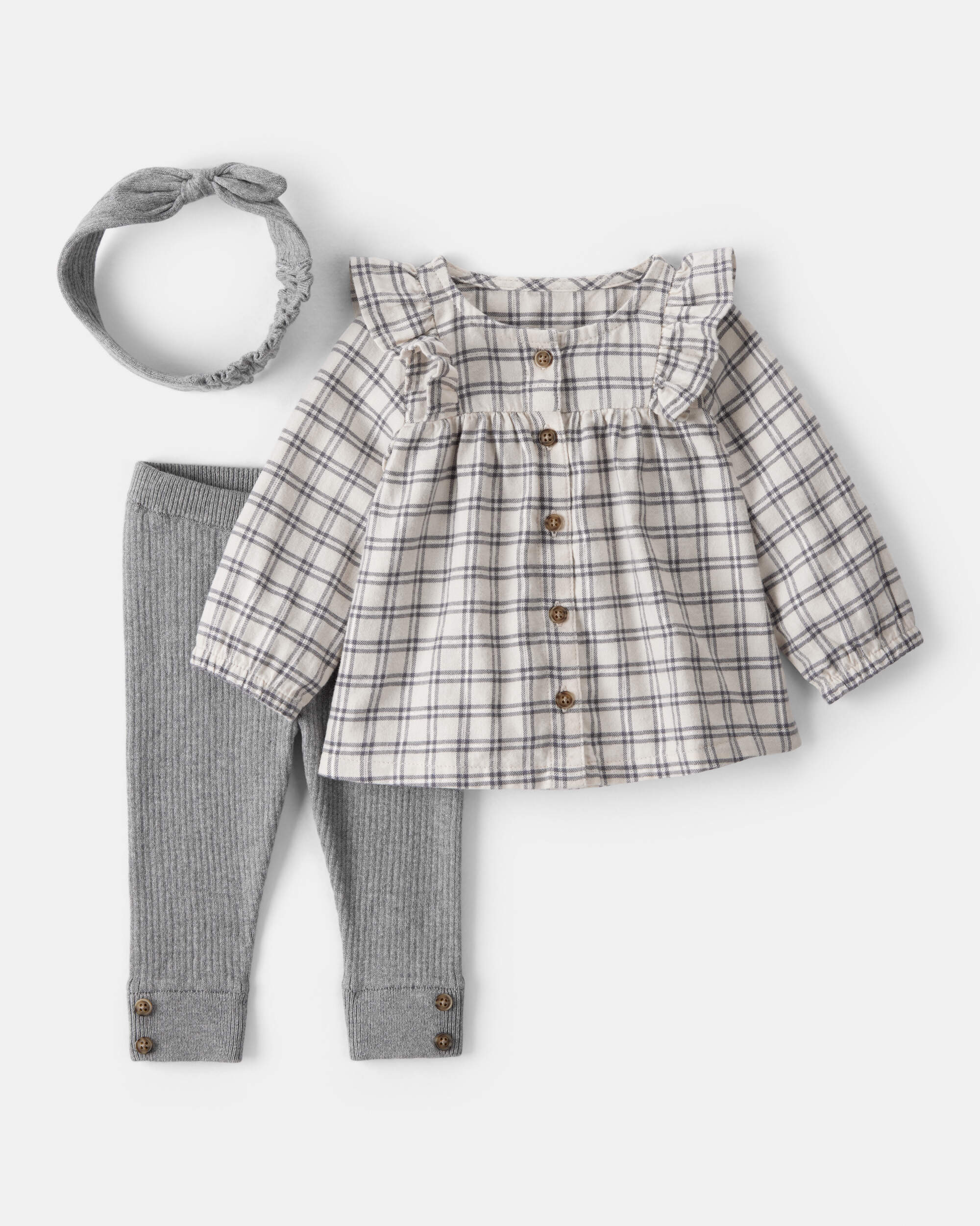 Baby Girl 3-Piece Plaid Top, Pant & Headband Set