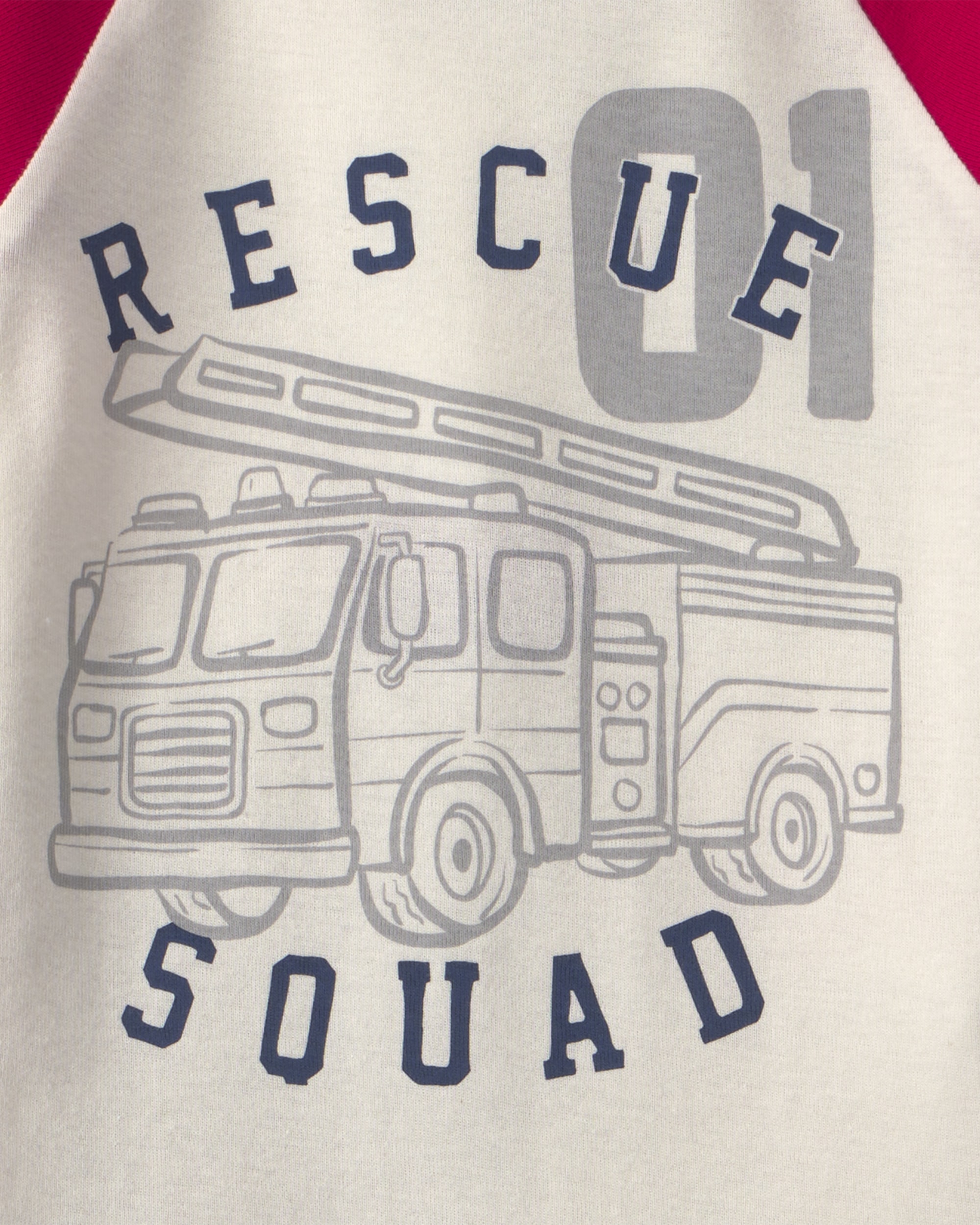 Toddler Boy 4-Piece 'Rescue Squad' 100% Cotton Snug Fit Pyjama Set - Red/Cream