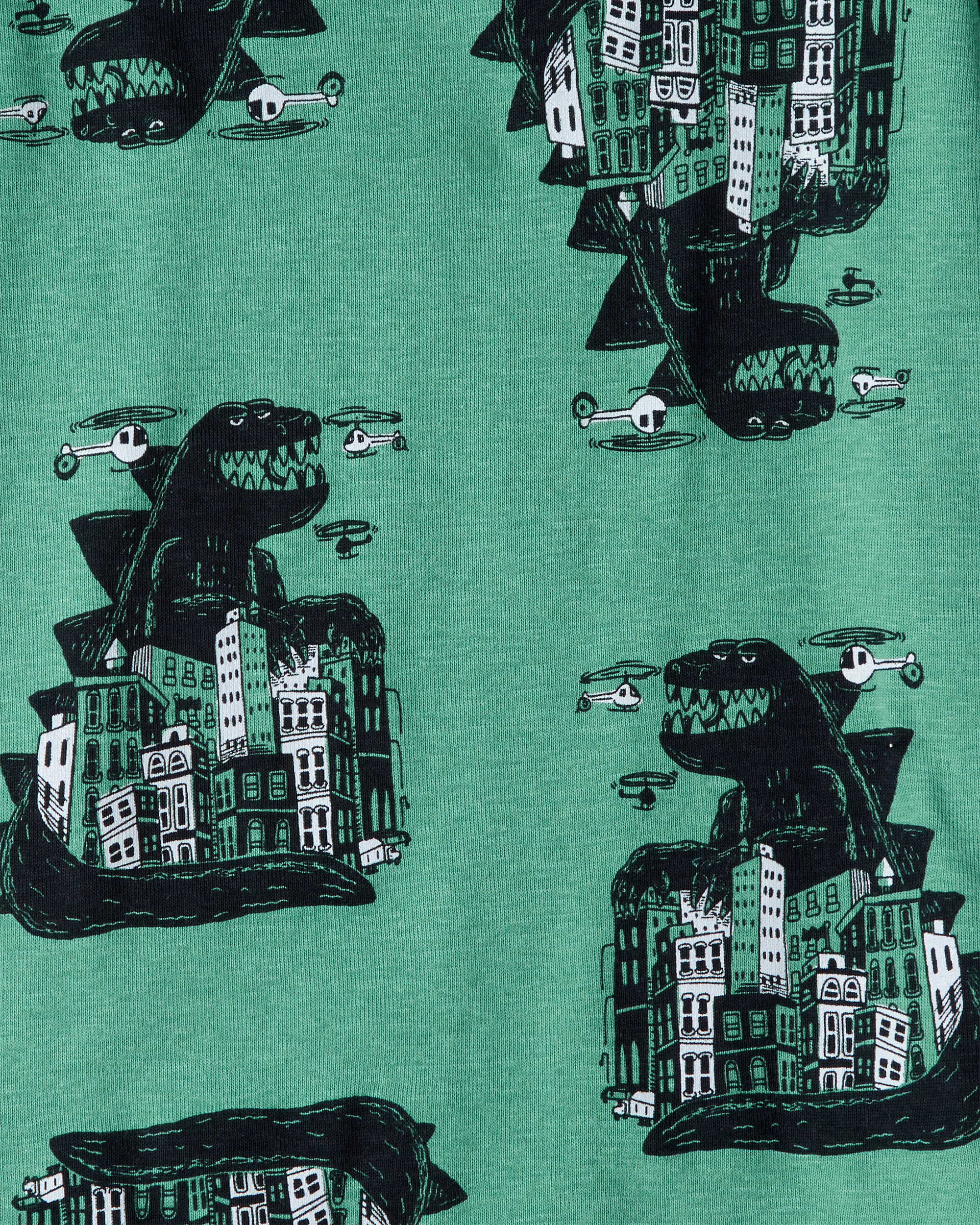 Boys Godzilla 100% Cotton  Loose Fit 4-Piece Pyjamas - Black/Green