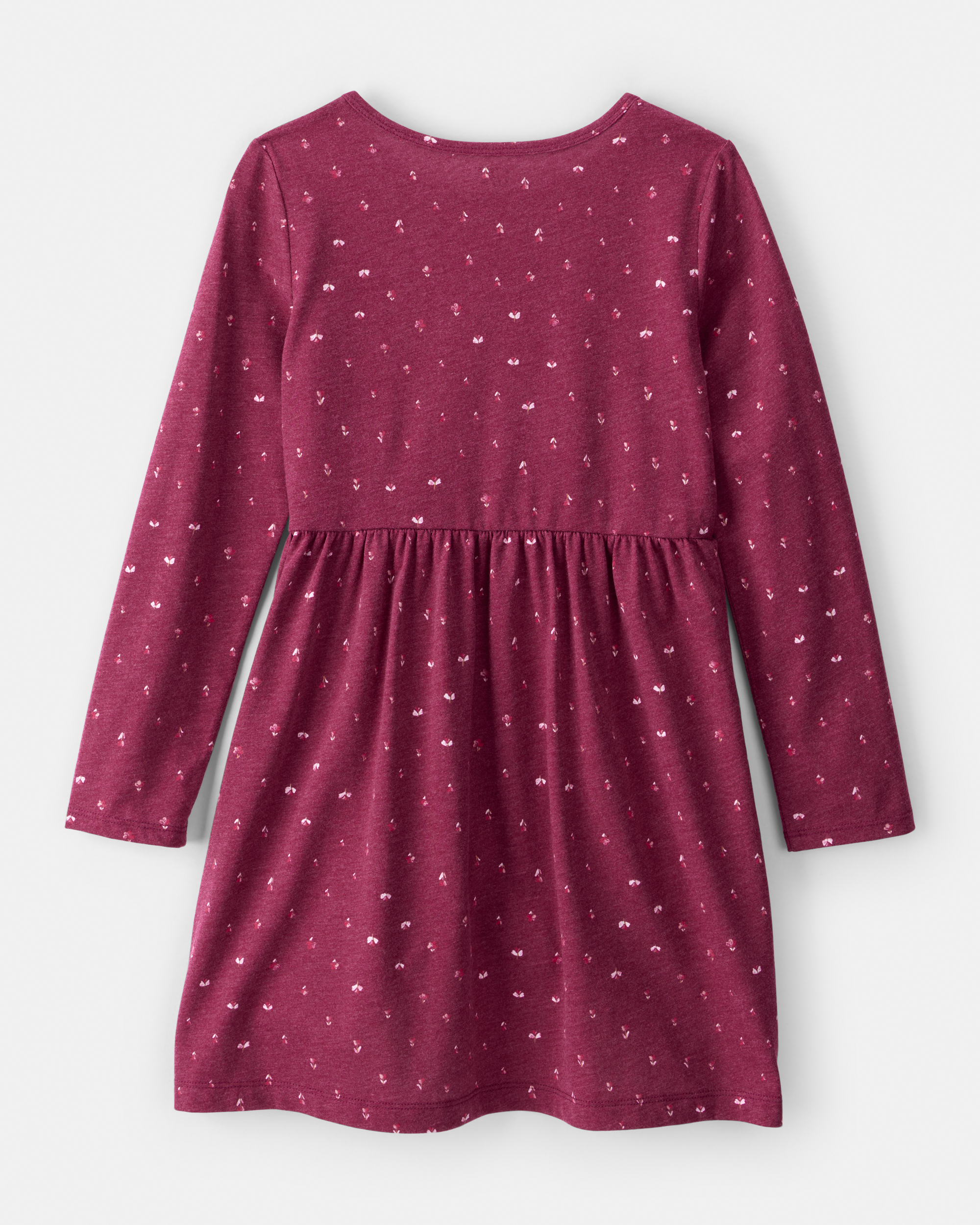Girls Floral Long-Sleeve Dress - Maroon