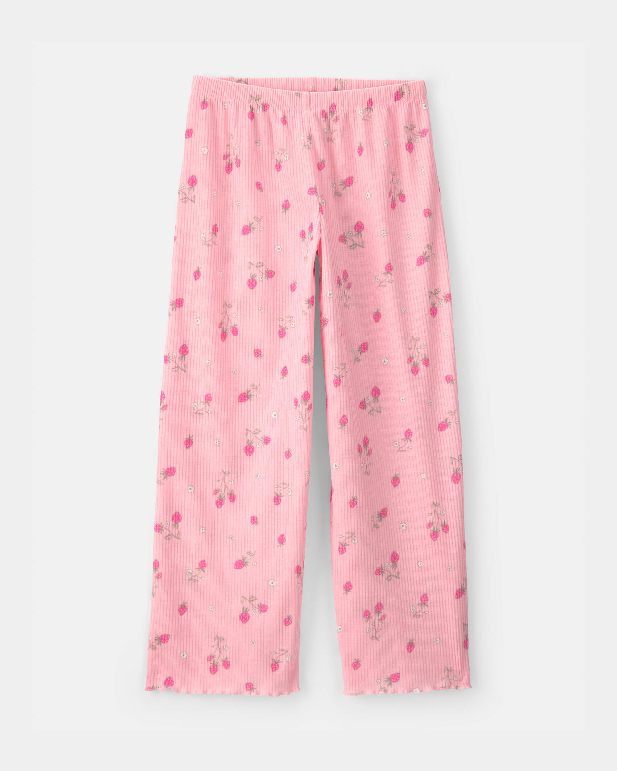 Girls Strawberry Rib Loose Fit 2-Piece Pajama Set - Pink