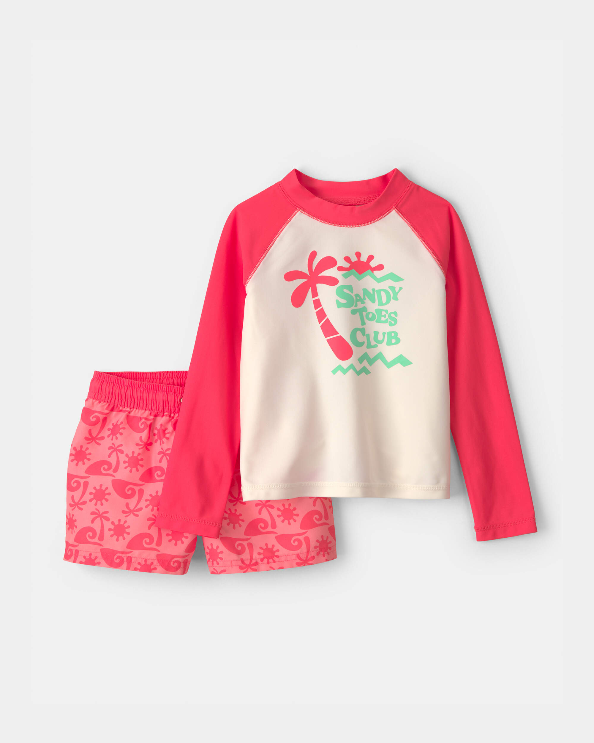 Toddler Boy 'Sandy Toes Club' 2-Piece Rashguard Swimsuit Set - Orange/Ivory