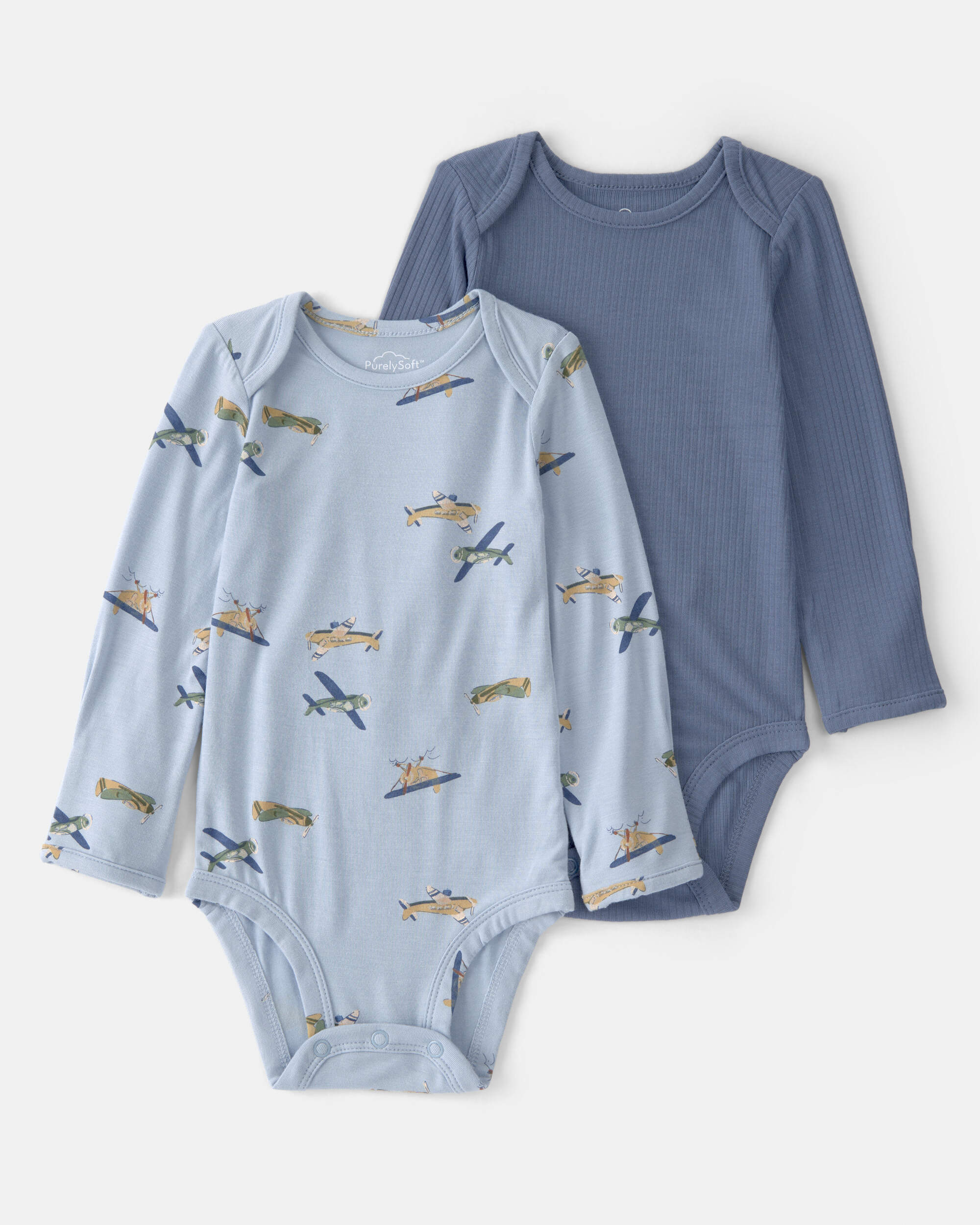 Baby Boy 2-Pack Plane PurelySoft Bodysuits - Blue