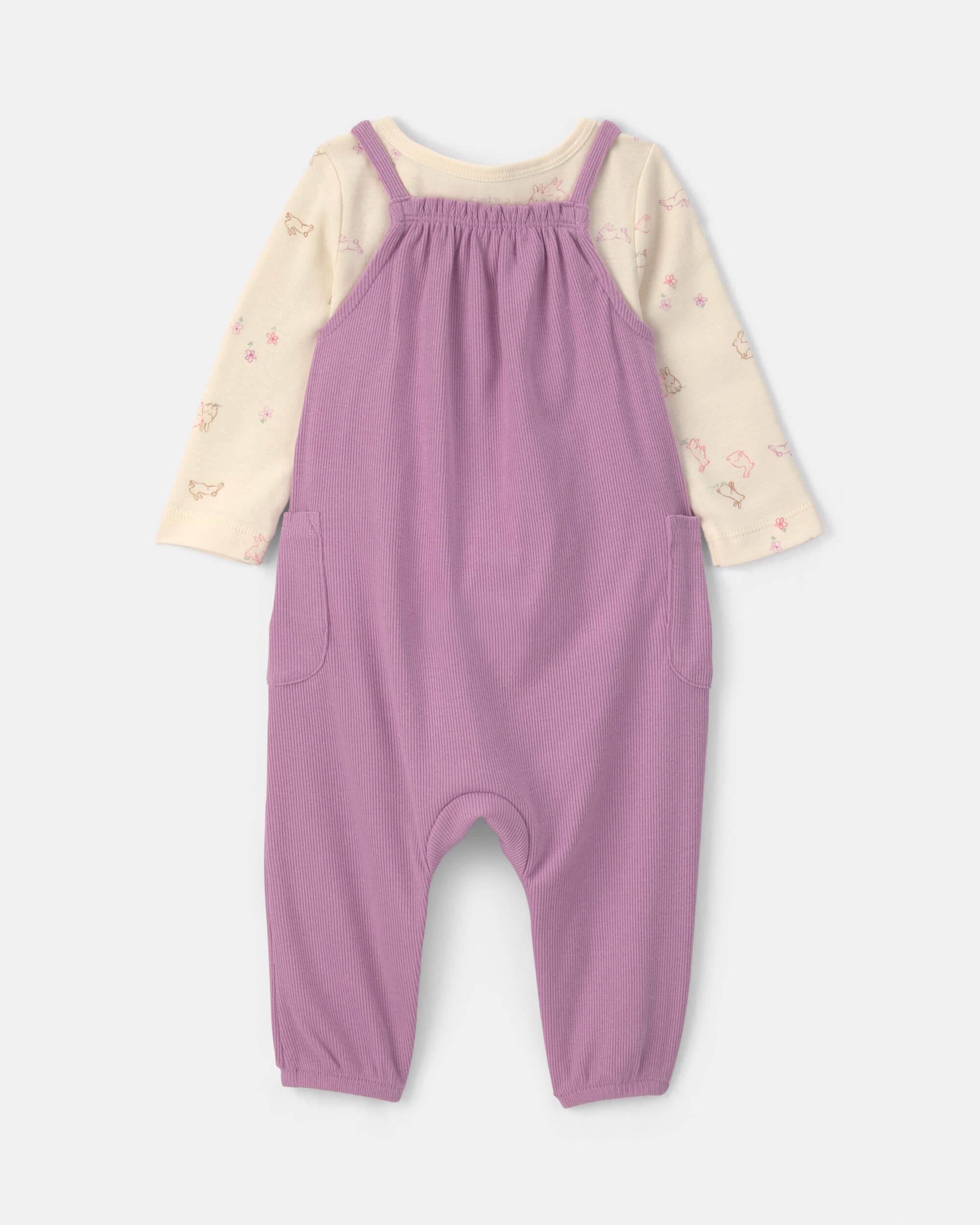 Baby Girl 2-Piece Long-Sleeve Overall Set - Purple