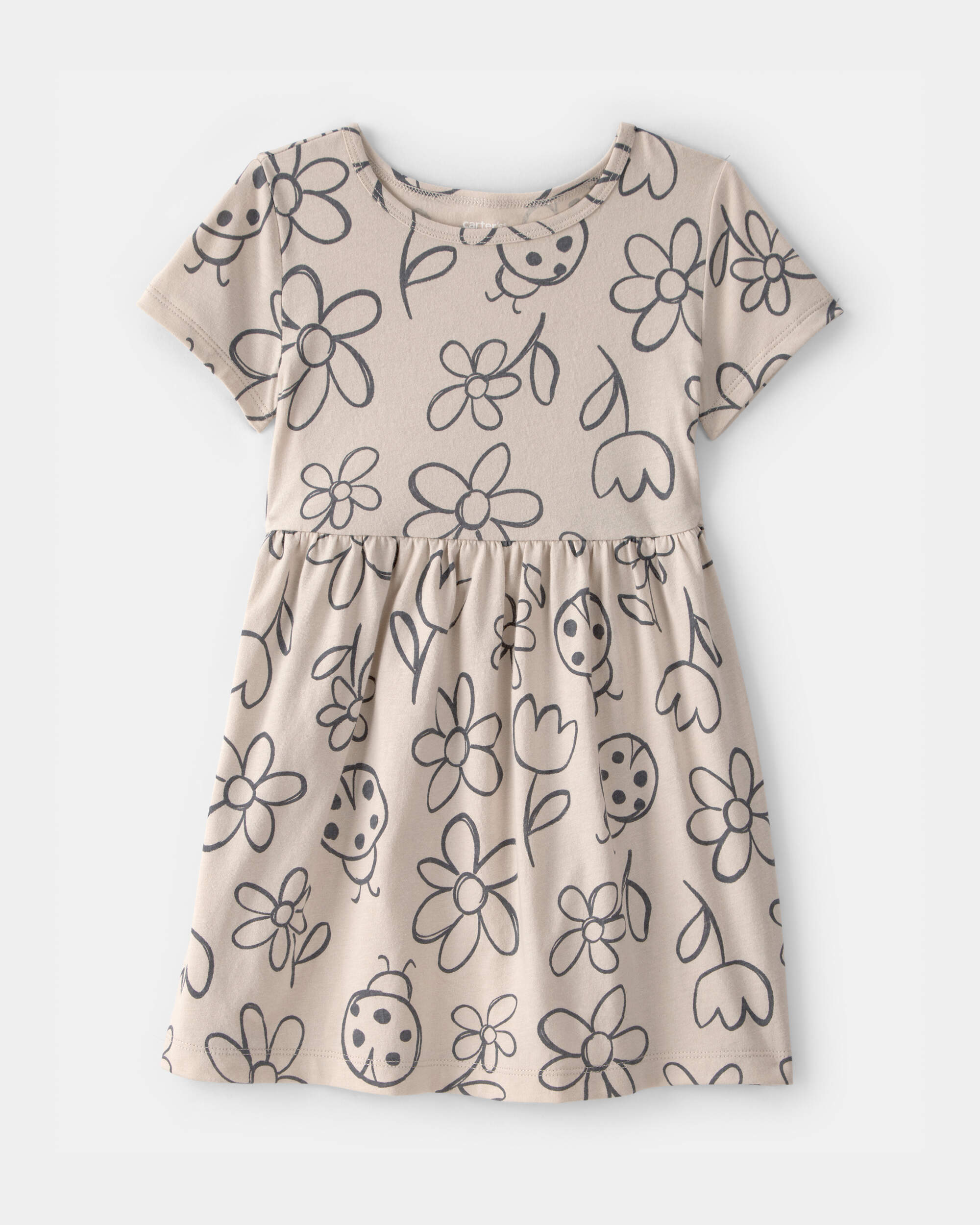 Toddler Girl Floral Ladybug Short-Sleeve Dress - Brown