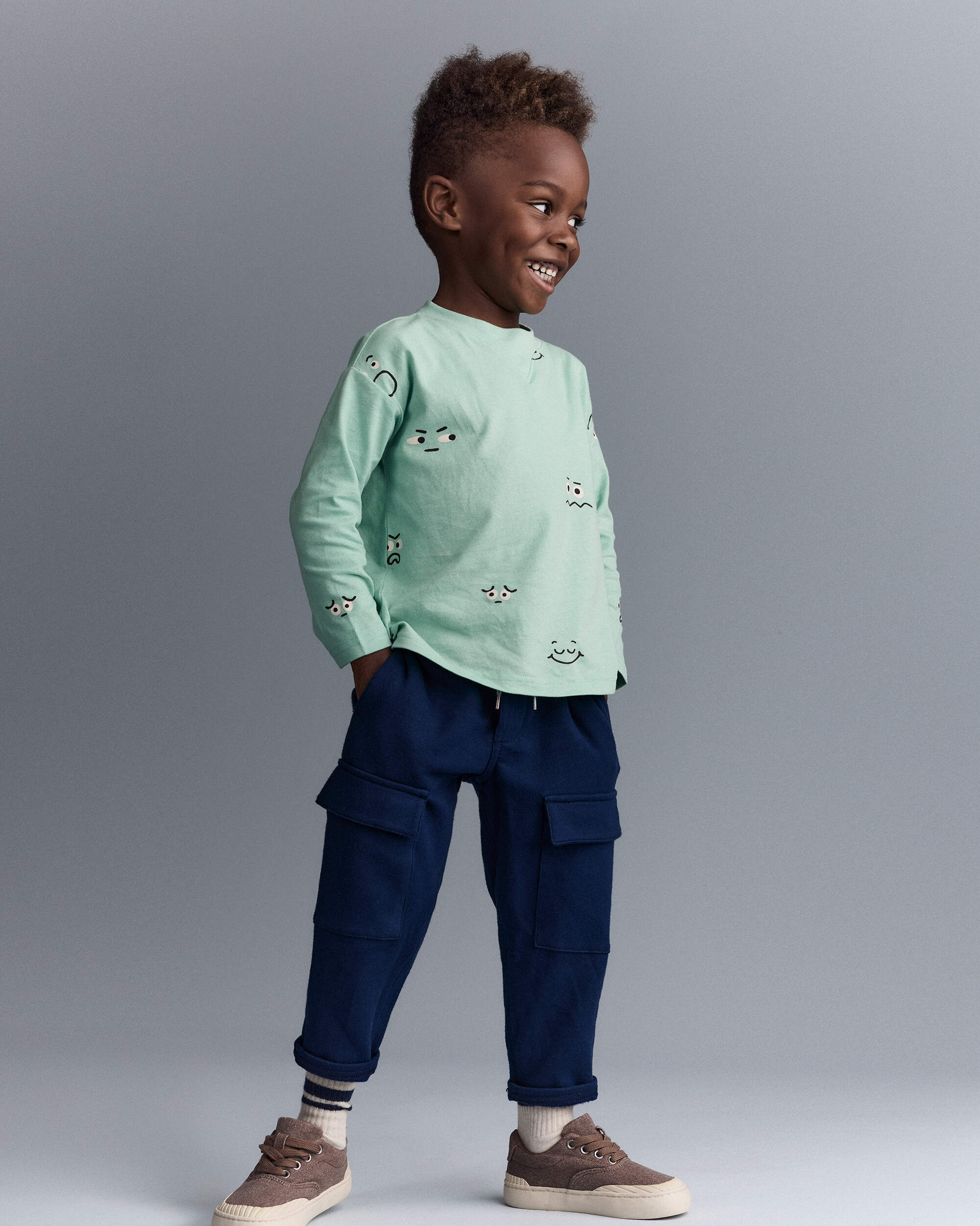 Toddler Boy Emotions Long Sleeve Relaxed Graphic Tee - Green