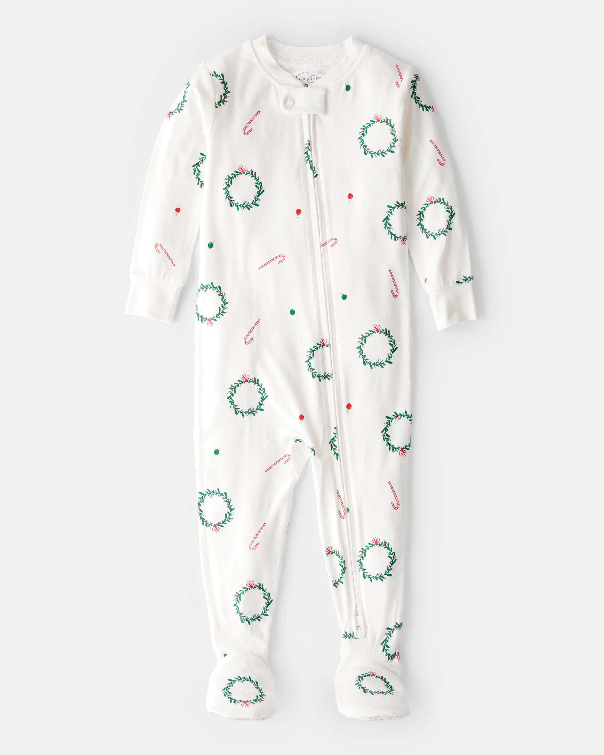 Baby Christmas Wreath Print PurelySoft Snug Fit 1-Piece pyjamas - White