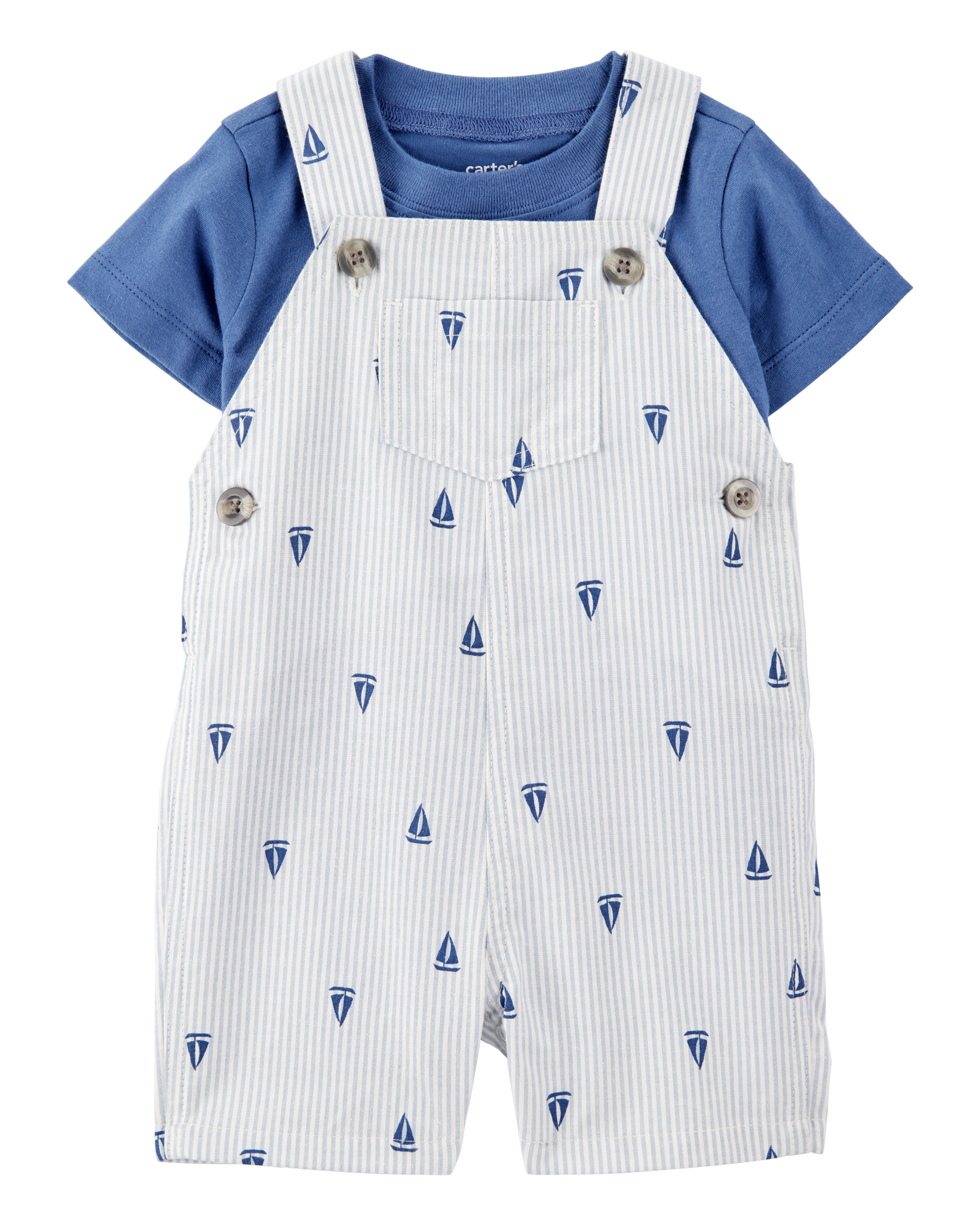 Baby 2-Piece Tee & Sailboat Shortall Set - Blue