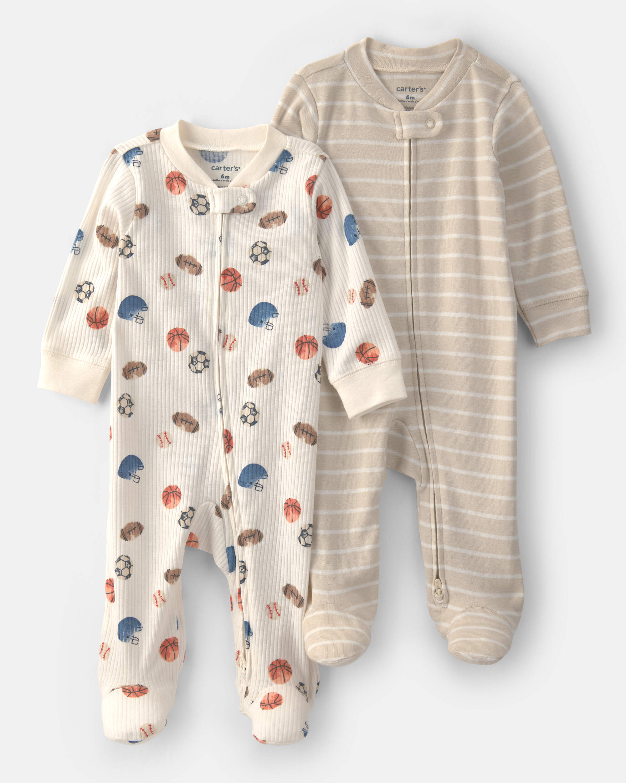 Baby Boy 2-Pack Sports Sleeper - White/Brown