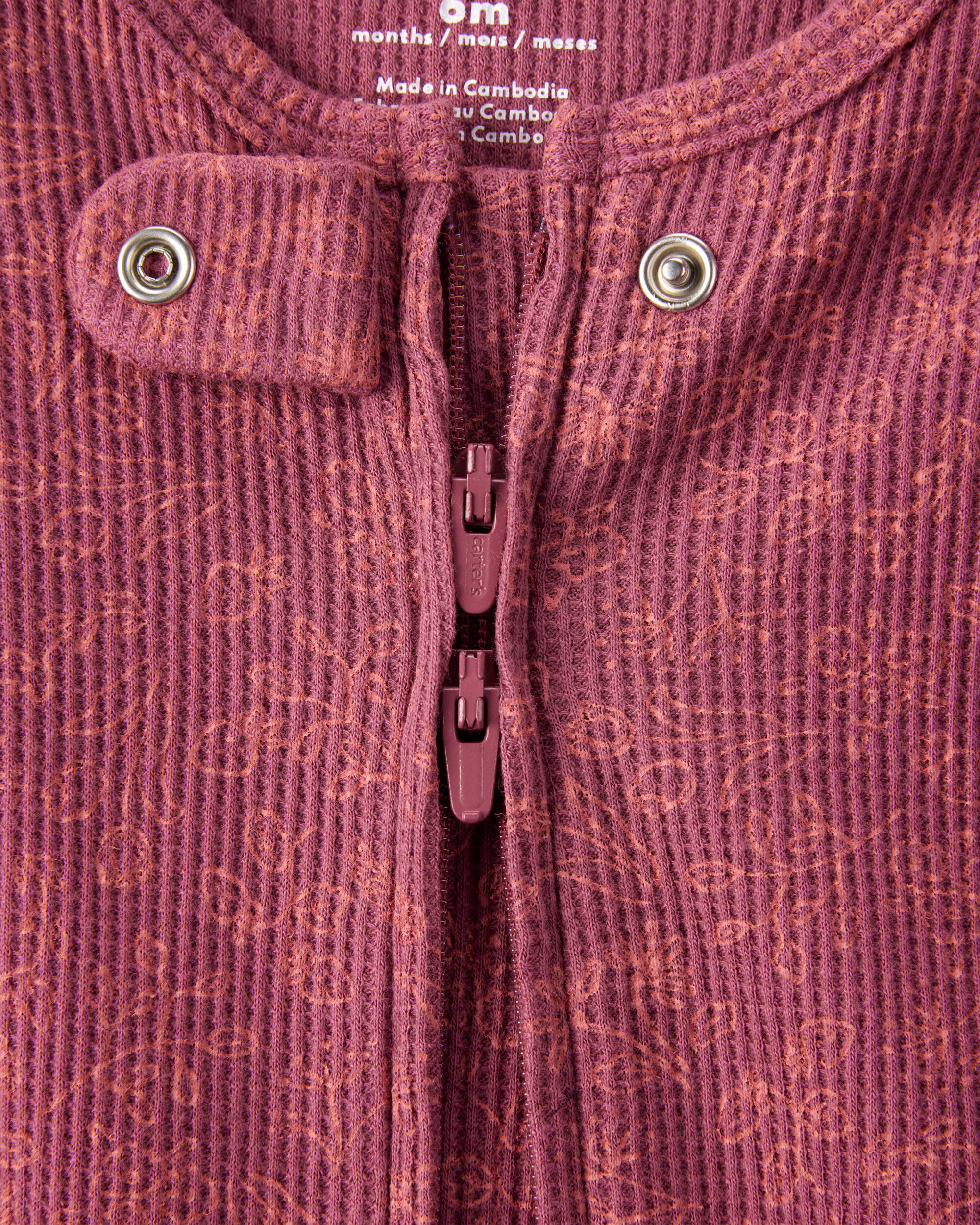 Baby Girl Floral Print Cotton Long-Sleeve 2-Way Zip Sleeper - Pink